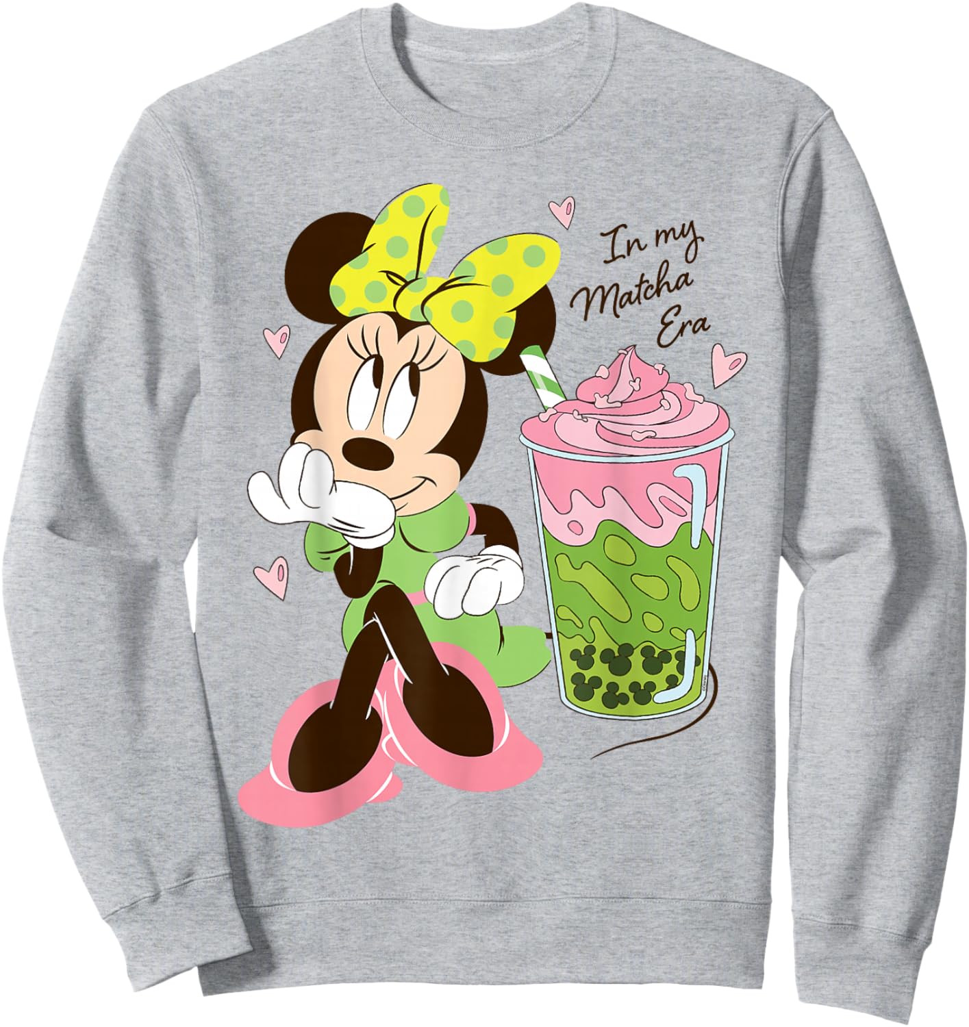 Disney Minnie Mouse Valentine's Day Cute in My Matcha Era Sweatshirt - Sweatshirt | Ash