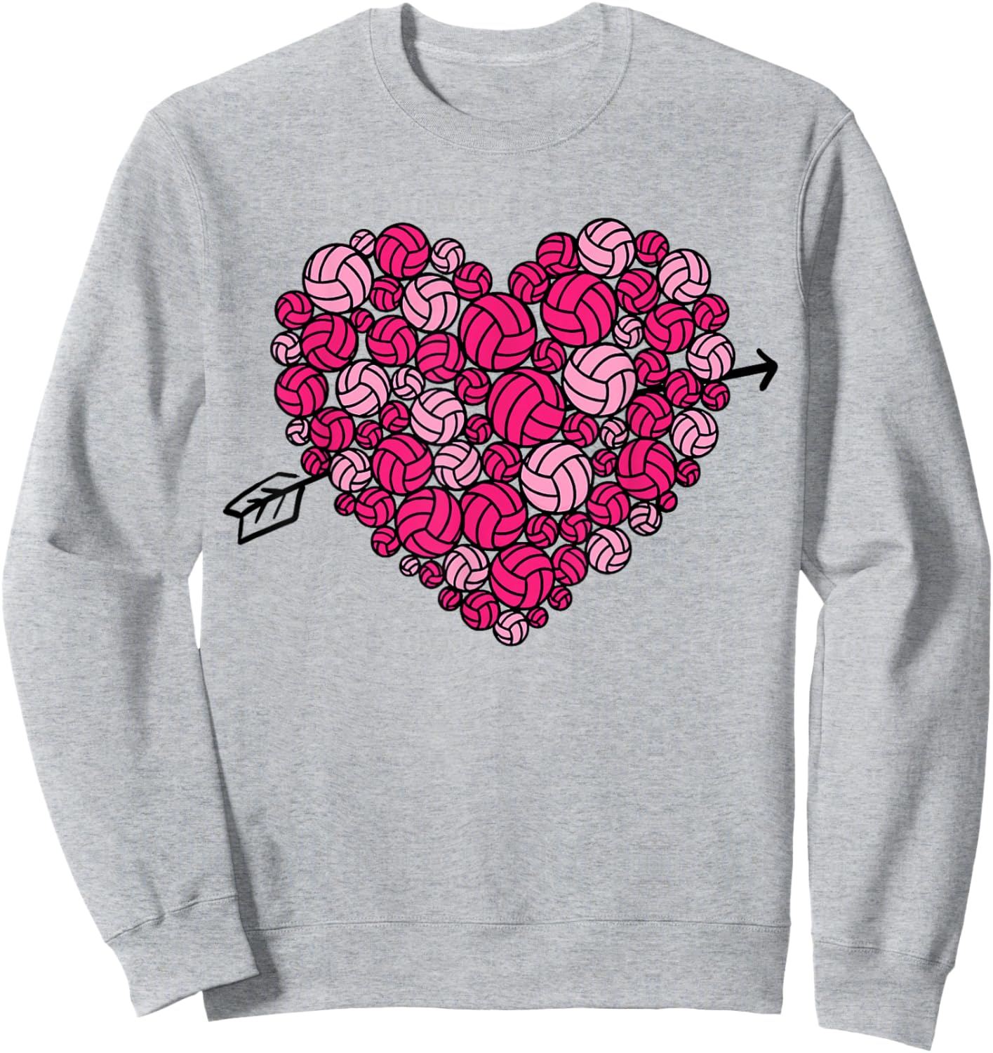 Valentine's Day Volleyball Heart Sports Lover Women Girls Sweatshirt - Sweatshirt | Ash