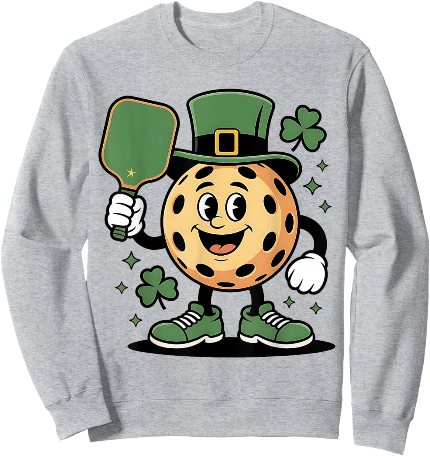 Funny St Patricks Day Pickleball Mascot Sweatshirt - Sweatshirt | Ash