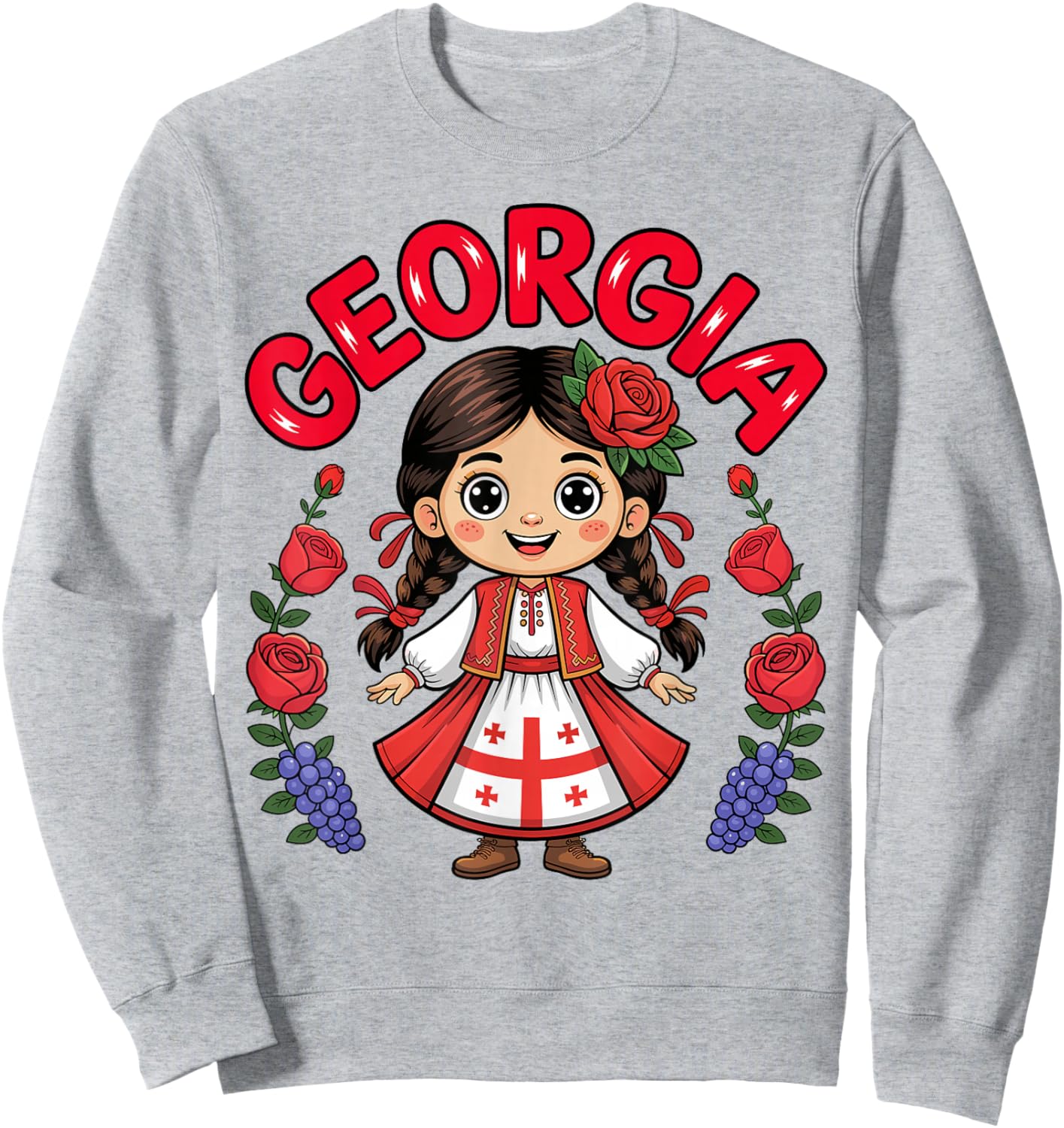 Cute Georgian Girl with Flag Dress and Roses for Kids Sweatshirt - Sweatshirt | Ash