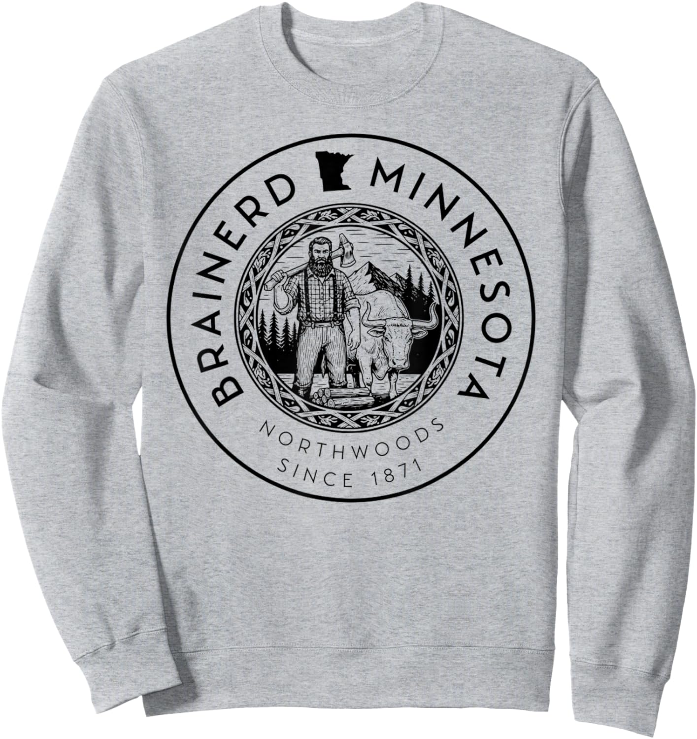 Brainerd Minnesota – Northwoods Logo – Est. 1871- Bunyan Sweatshirt - Sweatshirt | Ash