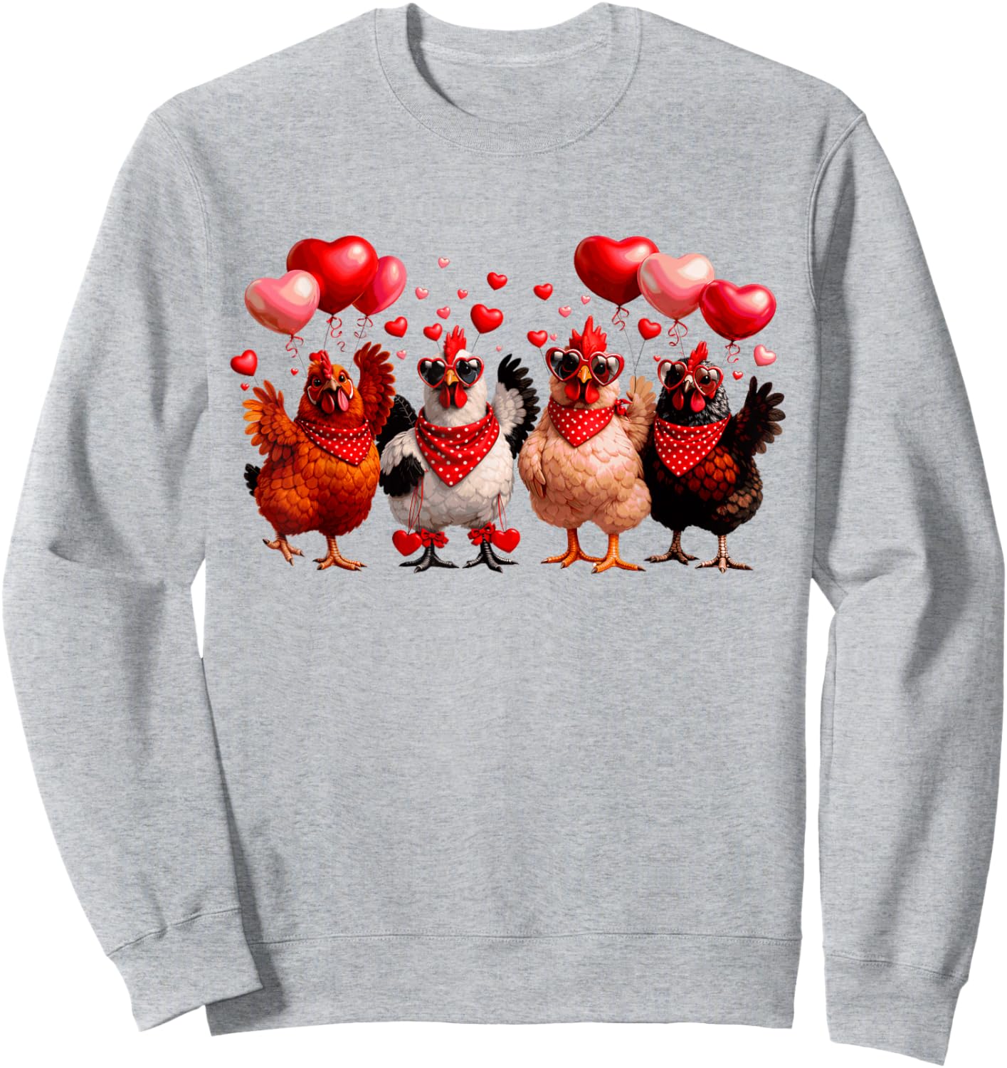 Funny Chickens & Hearts Farming Animal Happy Valentines Sweatshirt - Sweatshirt | Ash