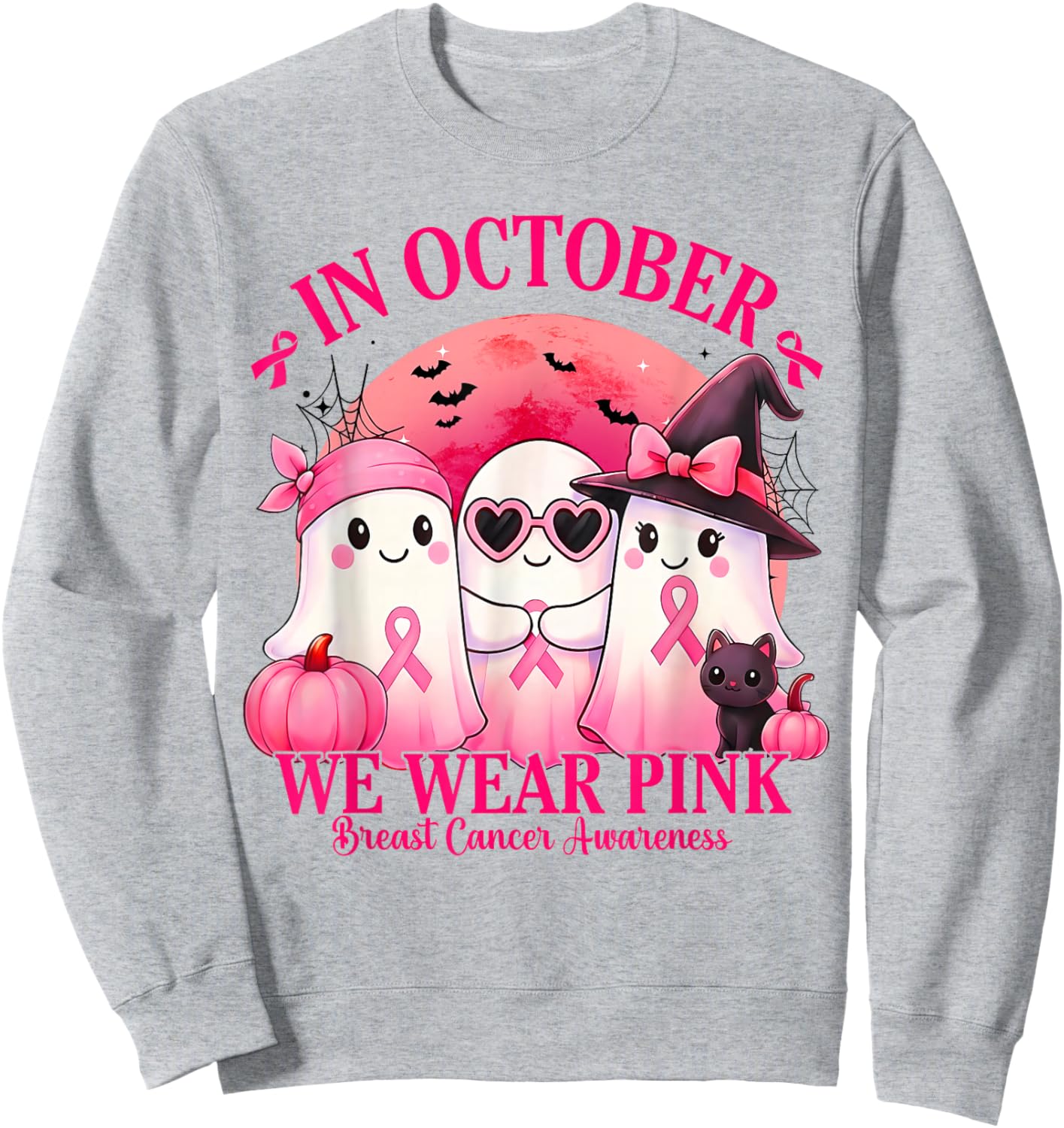 Breast Cancer Halloween Women in October We Wear Pink Sweatshirt - Sweatshirt | Ash