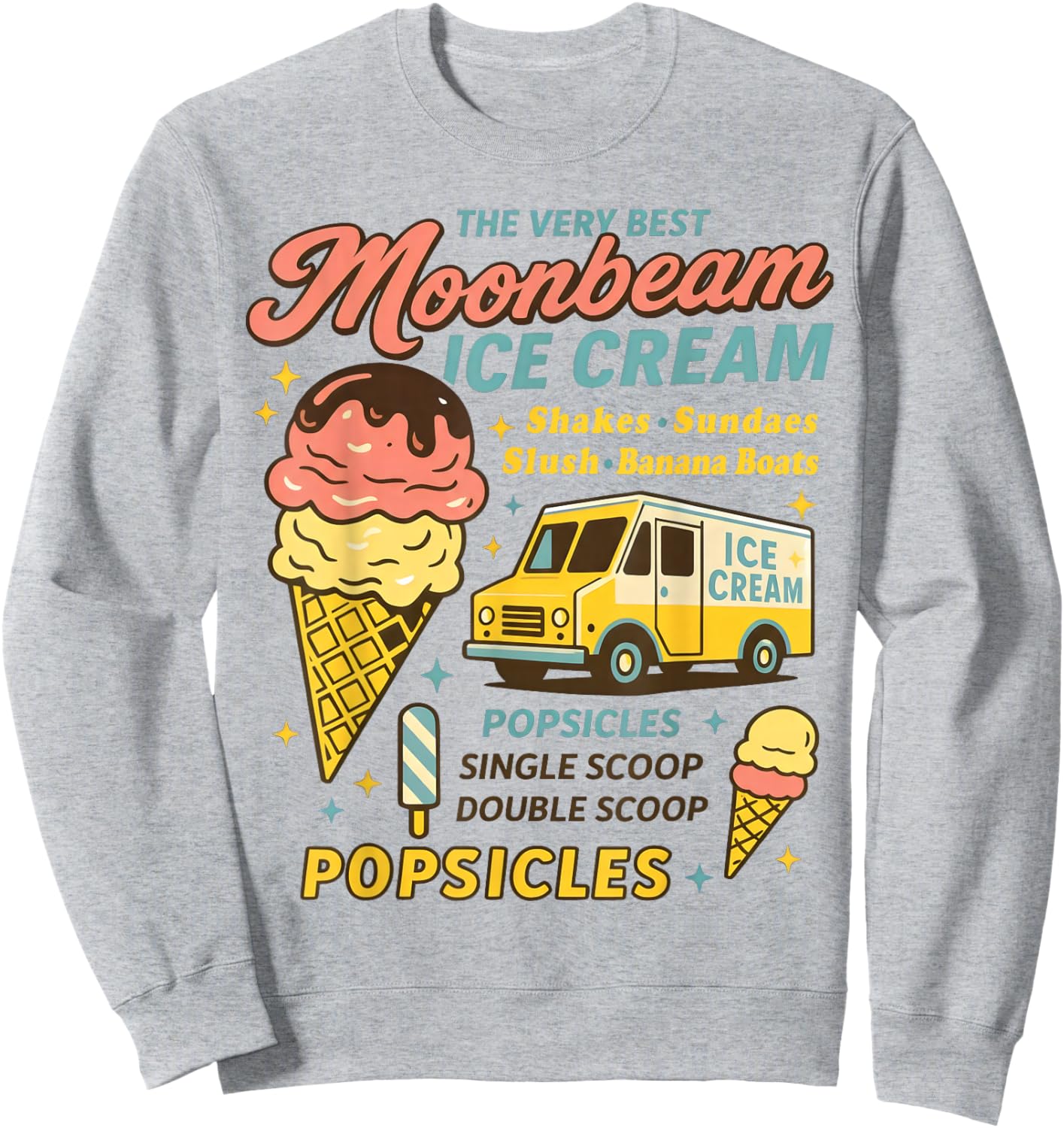 Vintage Moonbeam Ice Cream Truck Retro Double Scoop Popsicle Sweatshirt - Sweatshirt | Ash