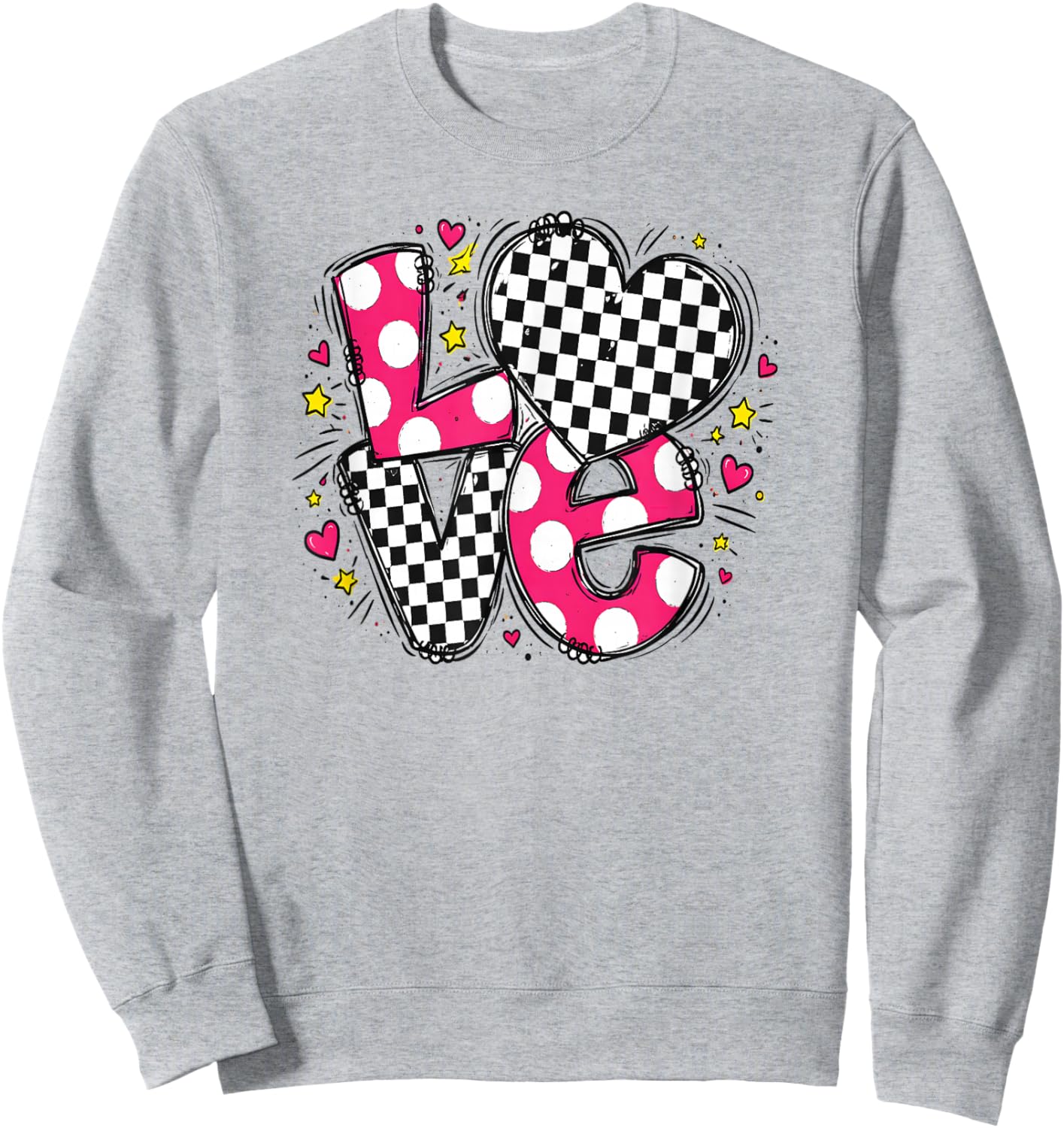 Valentine Cute Love Letter Message Heart Checkered and Dots Sweatshirt - Sweatshirt | Ash