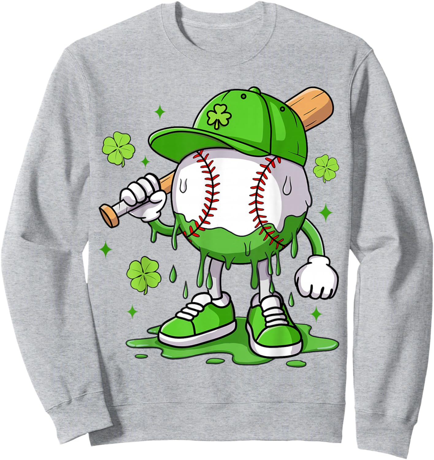 Boys Happy St Patricks Day Kids Baseball Ice Cream Drip Sweatshirt - Sweatshirt | Ash