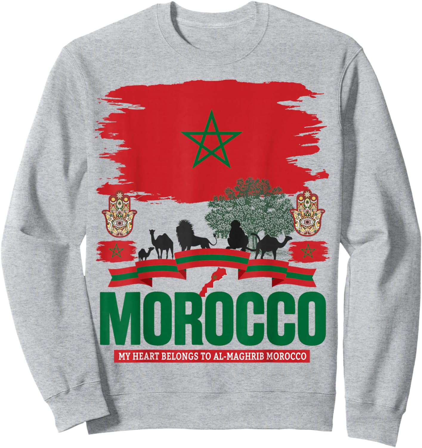 Morocco Flag Outfit Idea for Kids Moroccan Themed Maroc Sweatshirt - Sweatshirt | Ash