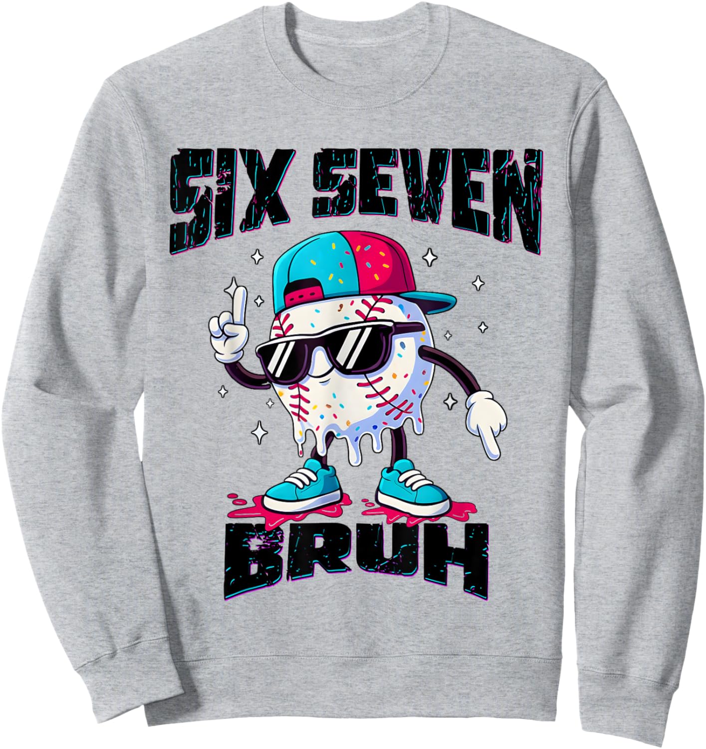 67 Meme Six Seven Funny Baseball Ice Cream Drip Girls Boys Sweatshirt - Sweatshirt | Ash