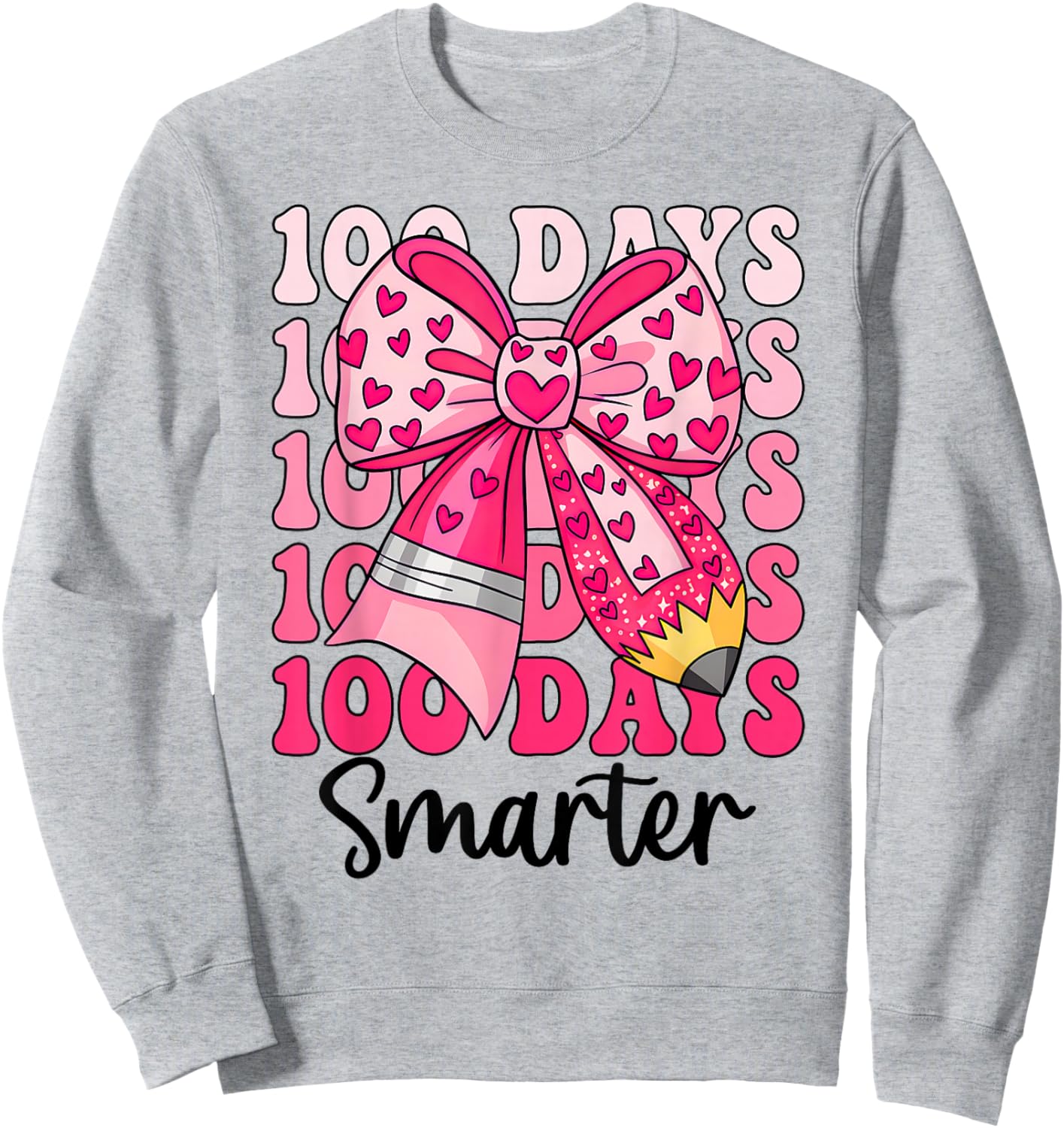 100 Days Smarter Coquette Bow Girls Kids 100th Day of School Sweatshirt - Sweatshirt | Ash