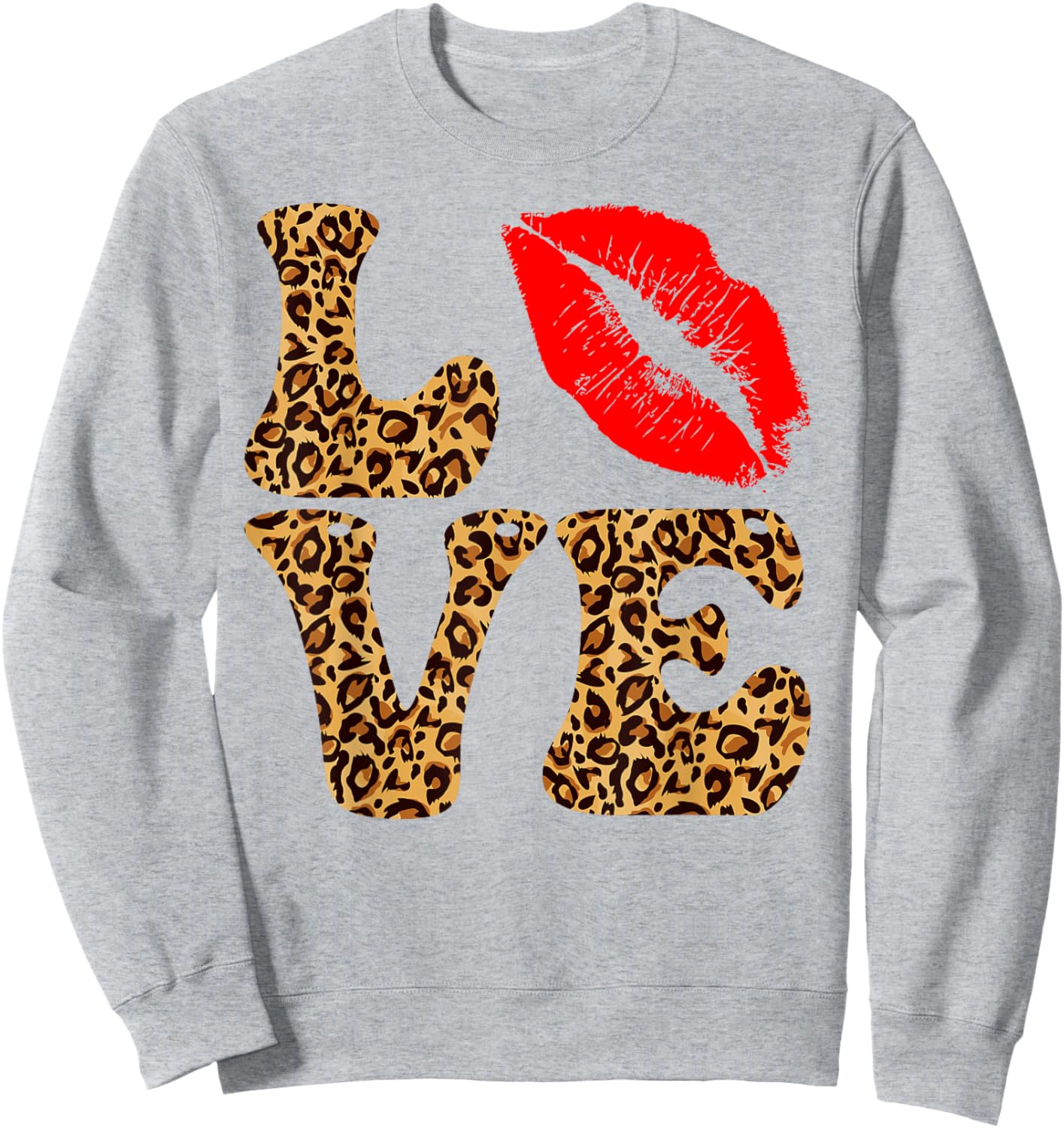 Love Red Lipstick Lips Leopard Happy Valentines Women Sweatshirt - Sweatshirt | Ash