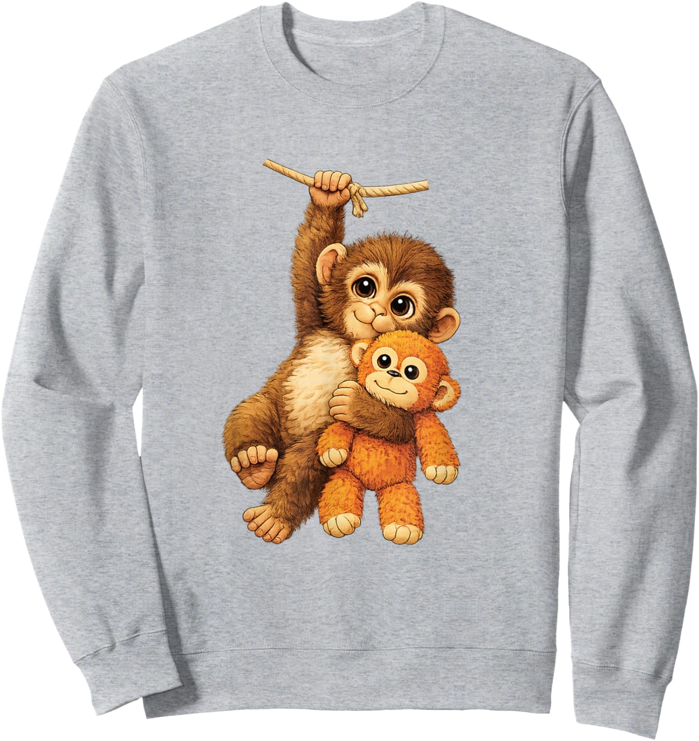 Cute Monkey Punch Stuffed Buddy Plush Hugging Monkey Punch Sweatshirt - Sweatshirt | Ash