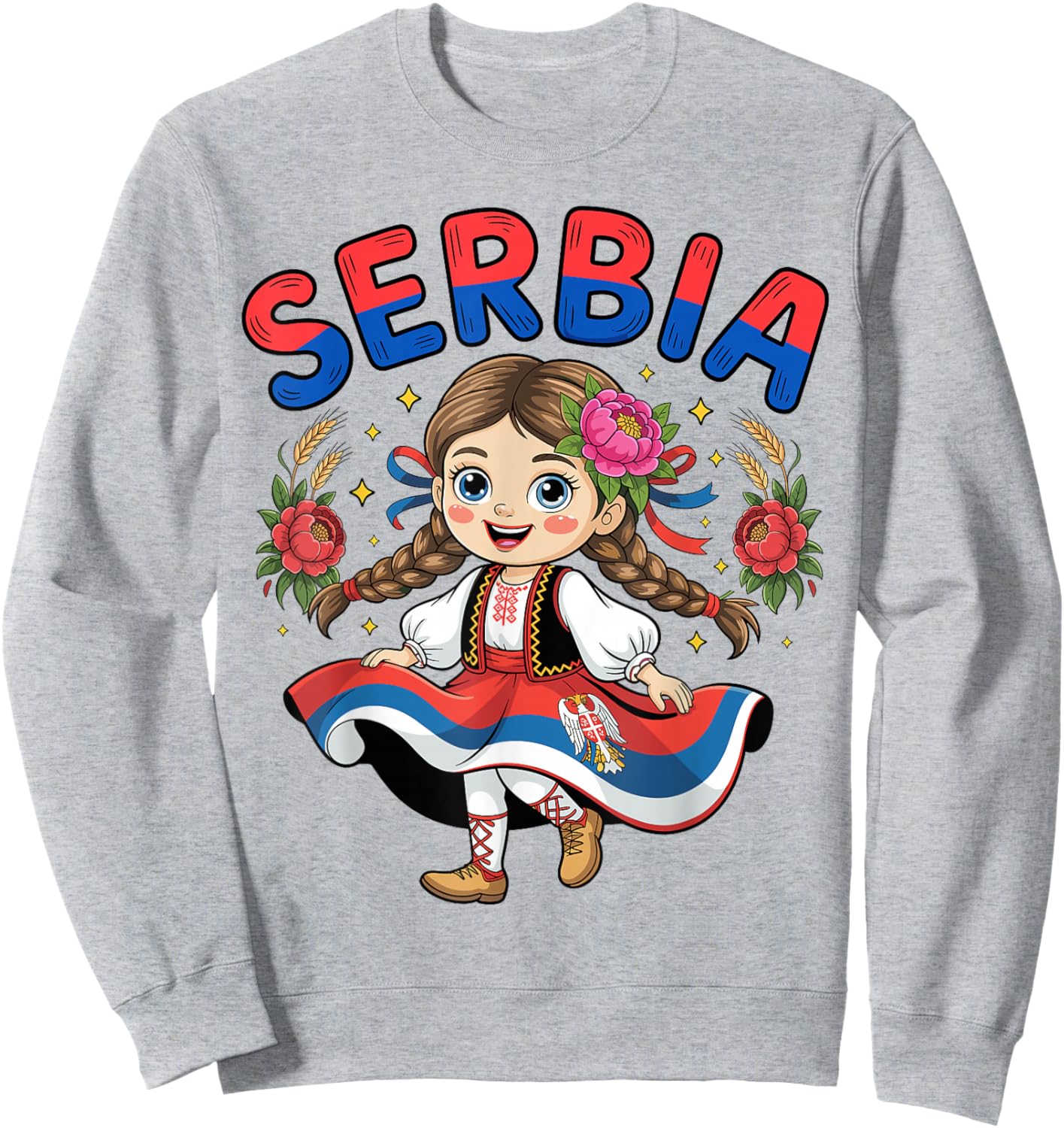 Cute Serbian Girl in Traditional Folk Dress for Kids Sweatshirt - Sweatshirt | Ash