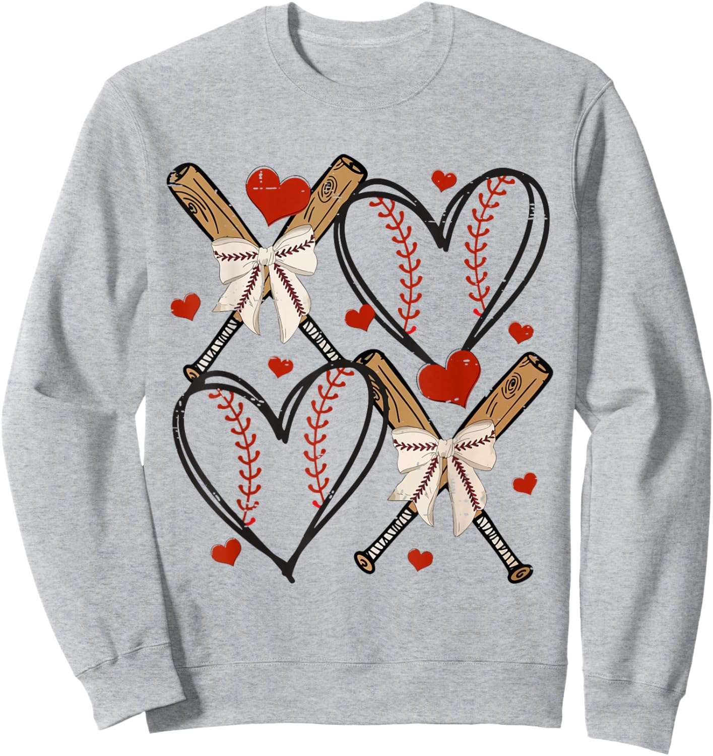Coquette Bow XOXO Baseball Lover Heart Valentine Game Day Sweatshirt - Sweatshirt | Ash