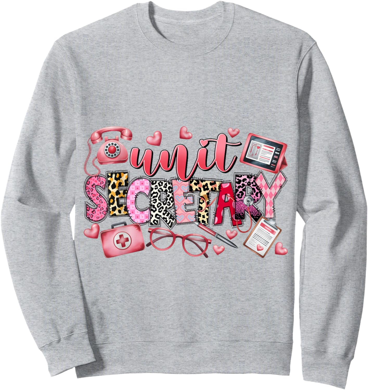 Unit Secretary Medical Admin Support Leopard Print Design Sweatshirt - Sweatshirt | Ash