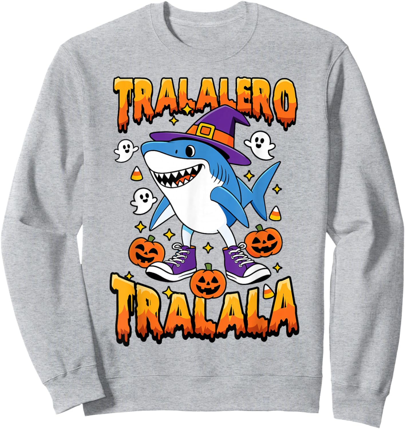 Halloween Shark Tralalero Tralala Italian Brainrot Meme Kids Sweatshirt - Sweatshirt | Ash