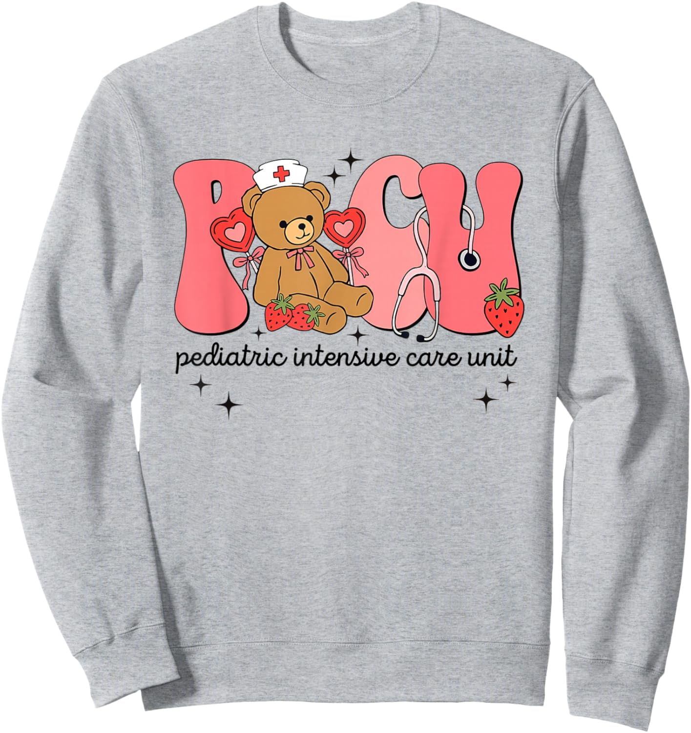 Valentine PICU Nurse Bear Pediatrics Intensive Care Unit Sweatshirt - Sweatshirt | Ash