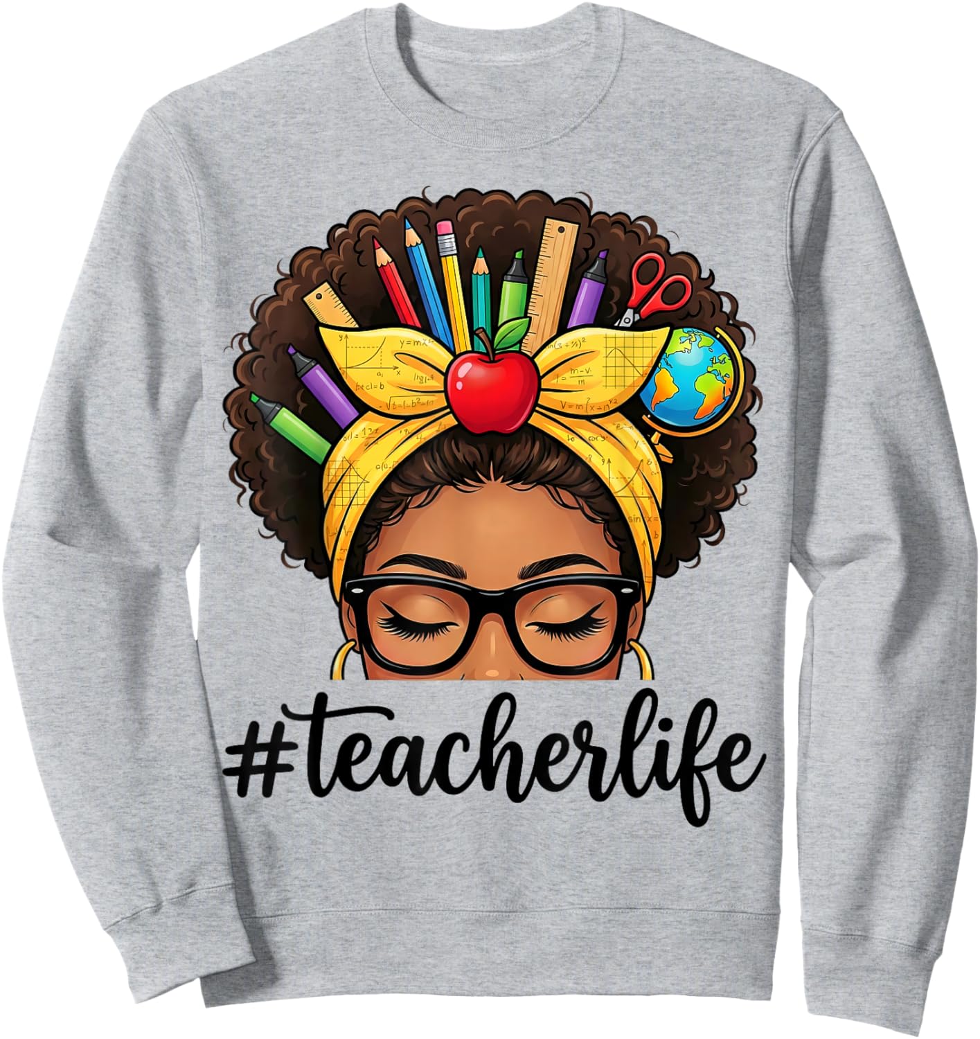 African American Black Teacher Life Messy Bun School Sweatshirt - Sweatshirt | Ash