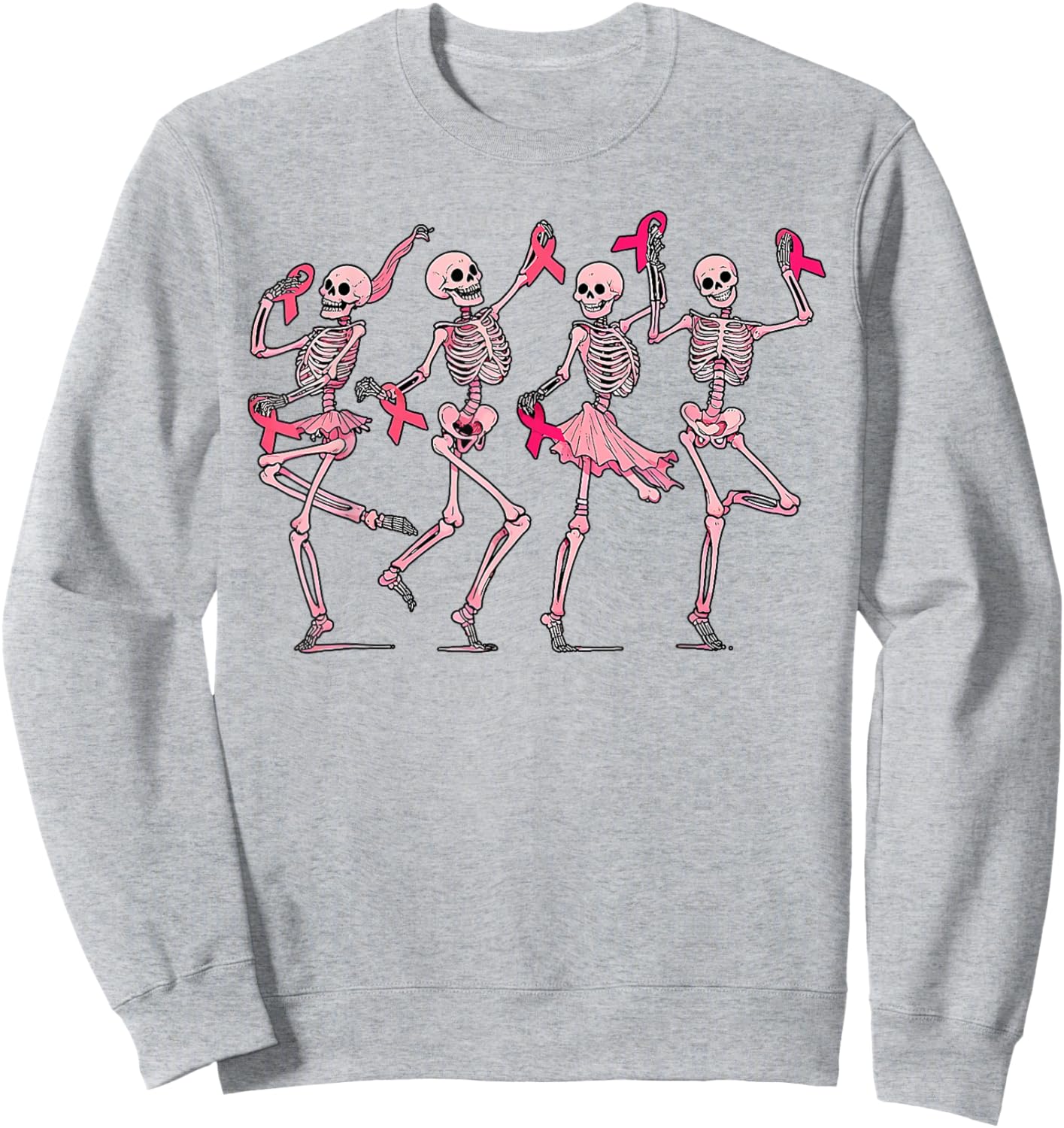 Pink Ribbon Breast Cancer Dancing Skeleton Women Men Kids Sweatshirt - Sweatshirt | Ash