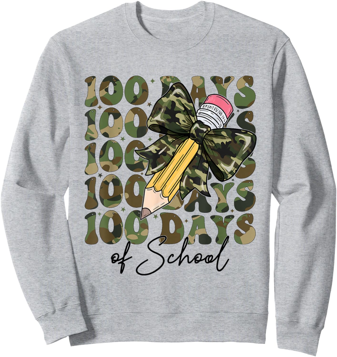 Military Style 100 Days of School Coquette Bow Military Sweatshirt - Sweatshirt | Ash