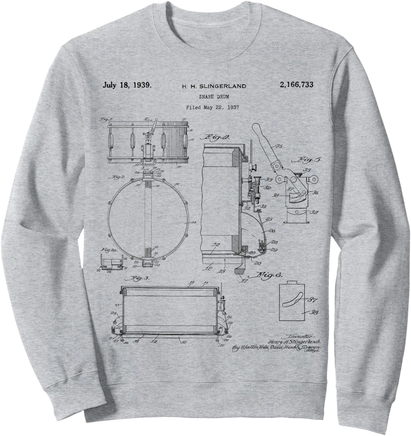 Snare Drum Patent Vintage Drawing Print Sweatshirt - Sweatshirt | Ash