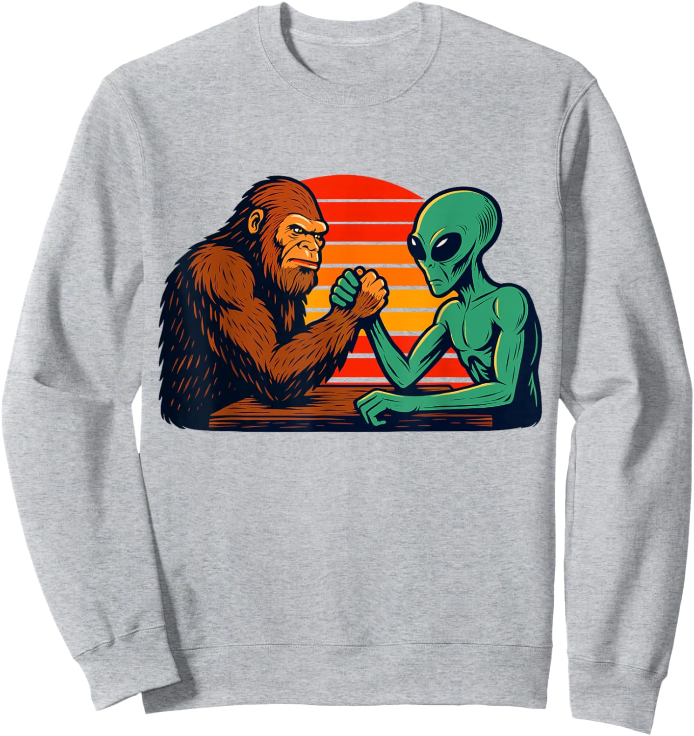 Funny Arm Wrestling Bigfoot Alien Sweatshirt - Sweatshirt | Ash