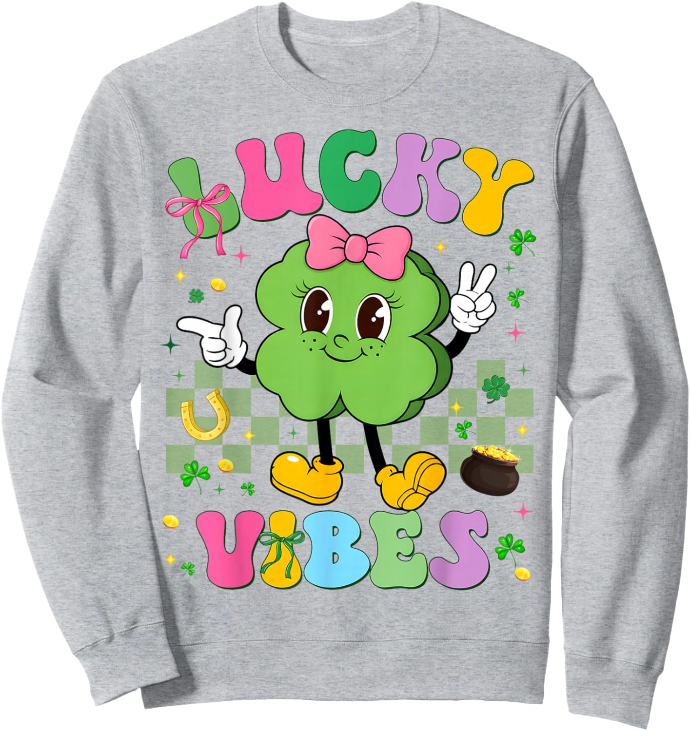 Lucky Vibes Shamrock Irish St Patricks Women Kid Toddler Gir Sweatshirt - Sweatshirt | Ash