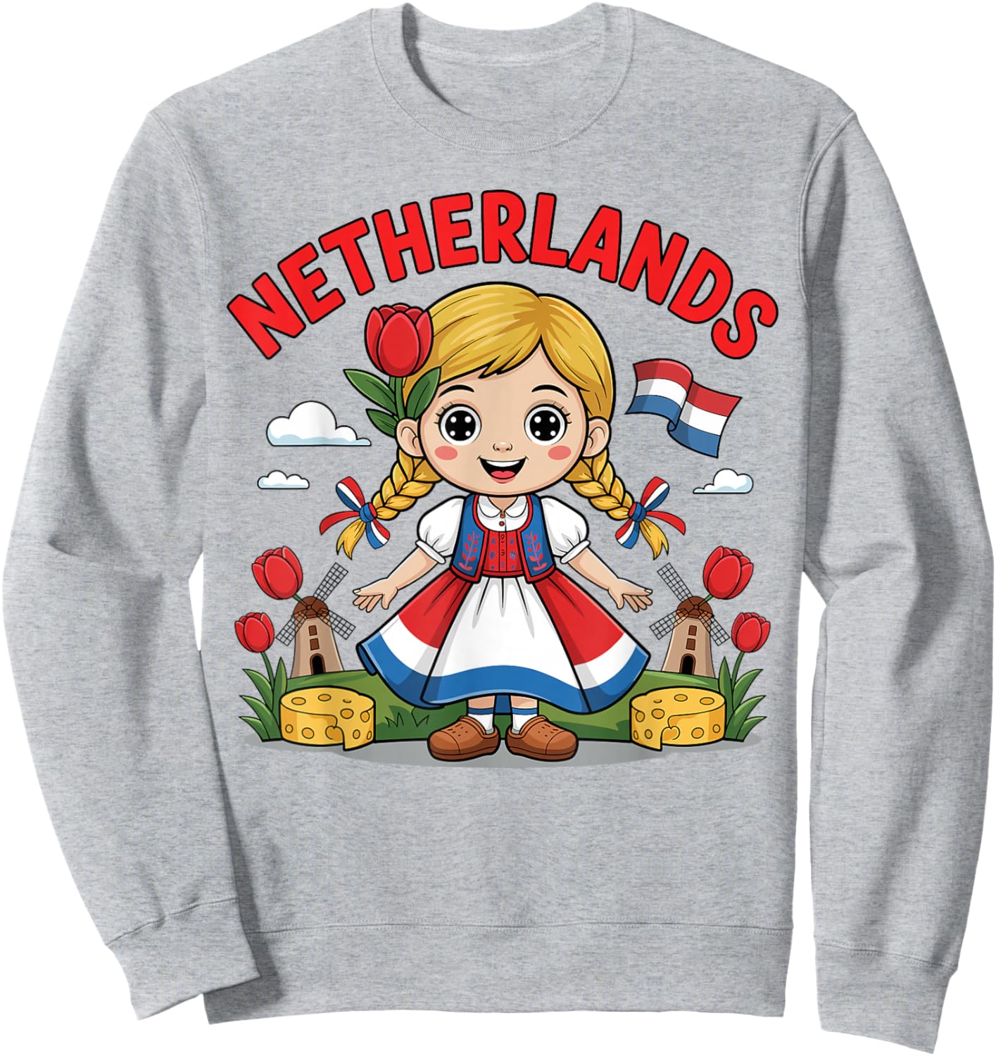 Cute Dutch Girl in Traditional Dress for Kids Sweatshirt - Sweatshirt | Ash