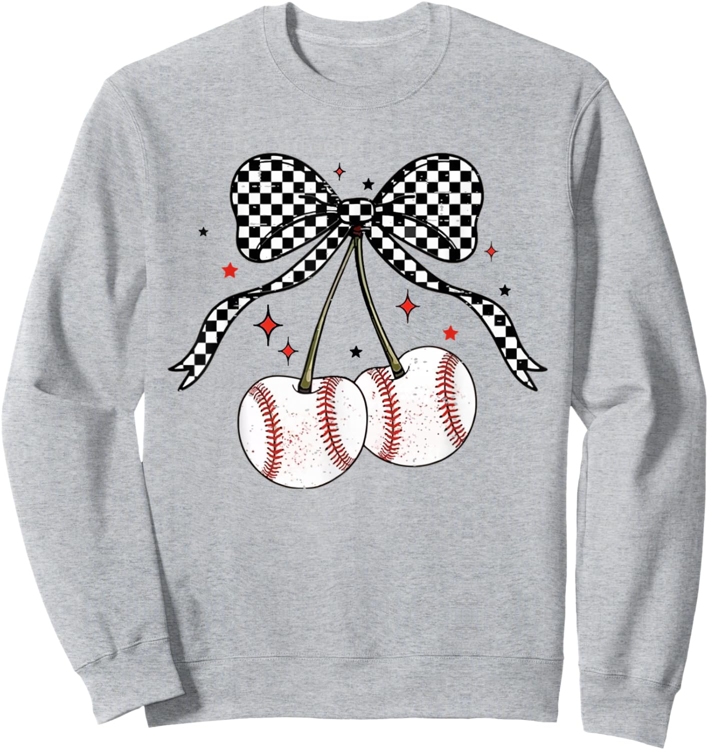 Coquette Bow Cherries Baseball Game Day Team Sport Cherry Sweatshirt - Sweatshirt | Ash