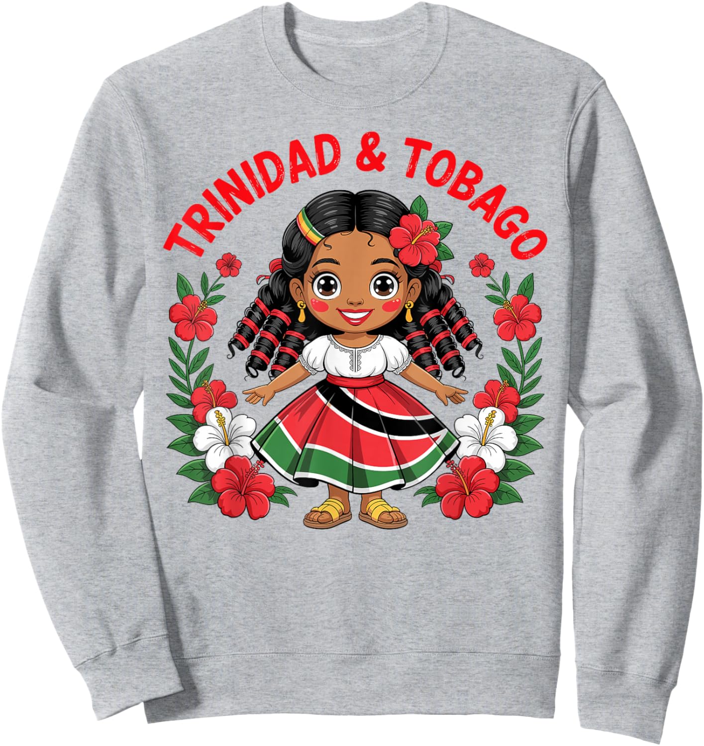 Cute Trinidad and Tobago Girl with Flag Dress for Kids Sweatshirt - Sweatshirt | Ash