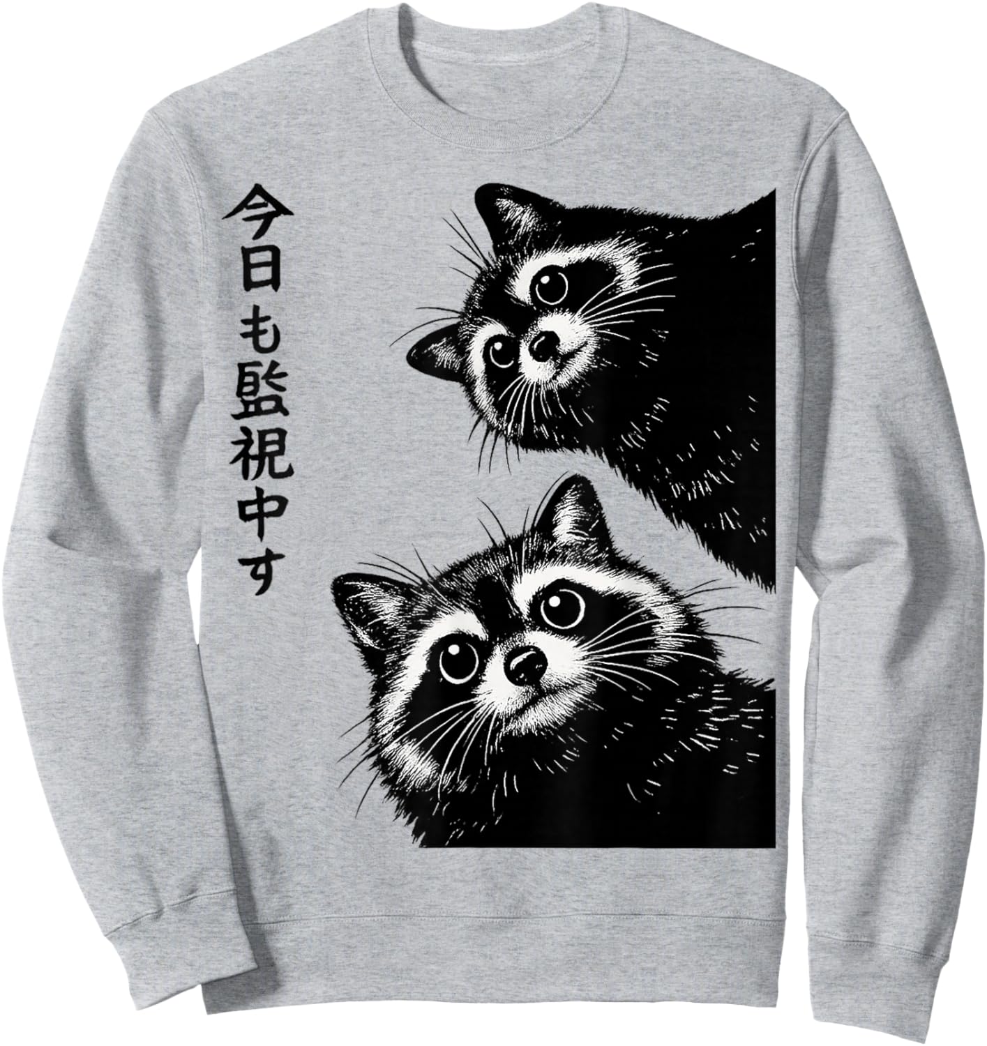 Creepy Cute Raccoon Watching Japanese Gifts Men Women Kid Sweatshirt - Sweatshirt | Ash