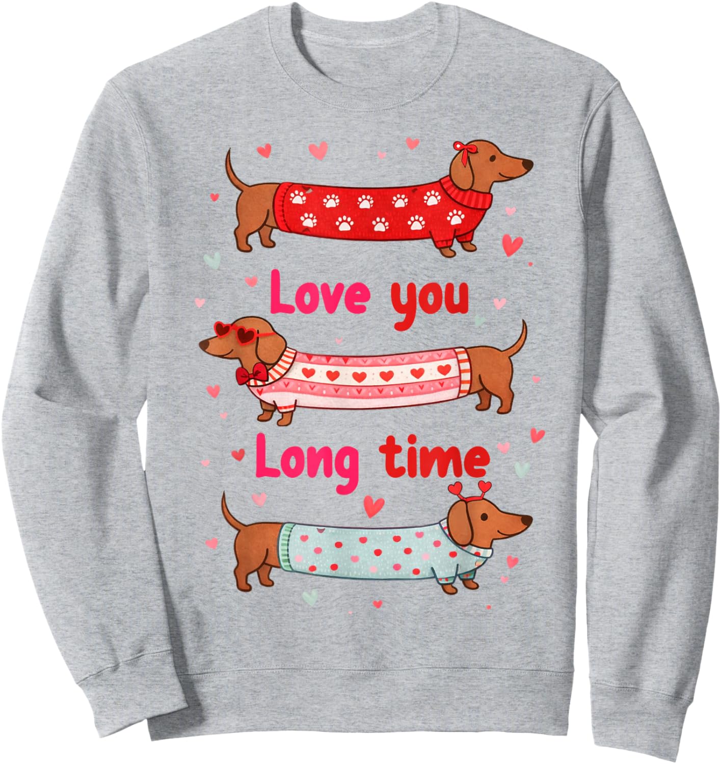 Valentines XOXO Dachshund Wiener Mom Loves You Long Time Sweatshirt - Sweatshirt | Ash