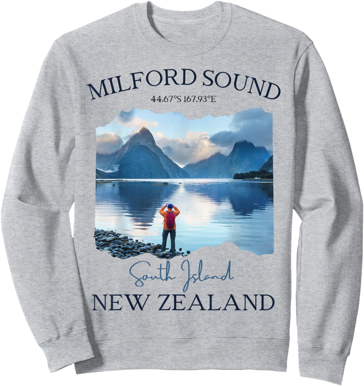 Milford Sound Fjord Hiking Souvenir Tourist Vacation Men Kid Sweatshirt - Sweatshirt | Ash