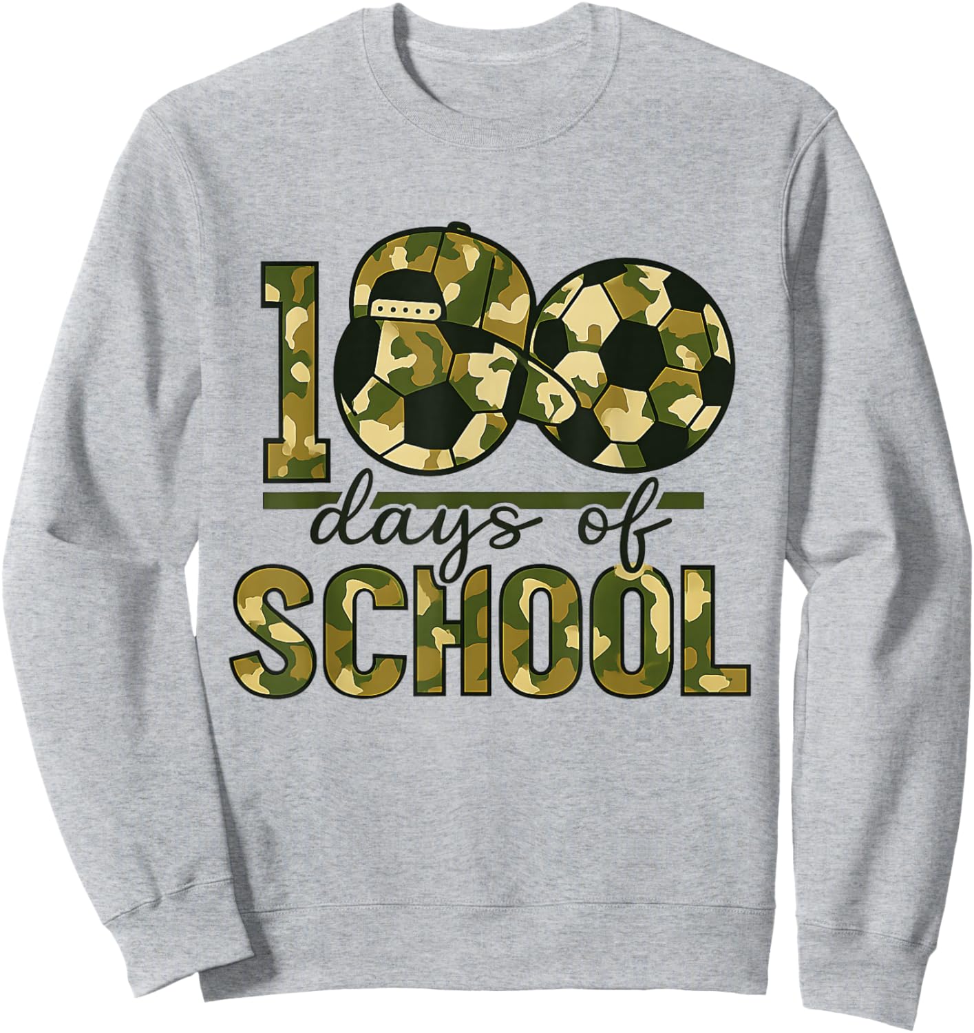 100 Days of School Sports Camouflage Soccer Sweatshirt - Sweatshirt | Ash