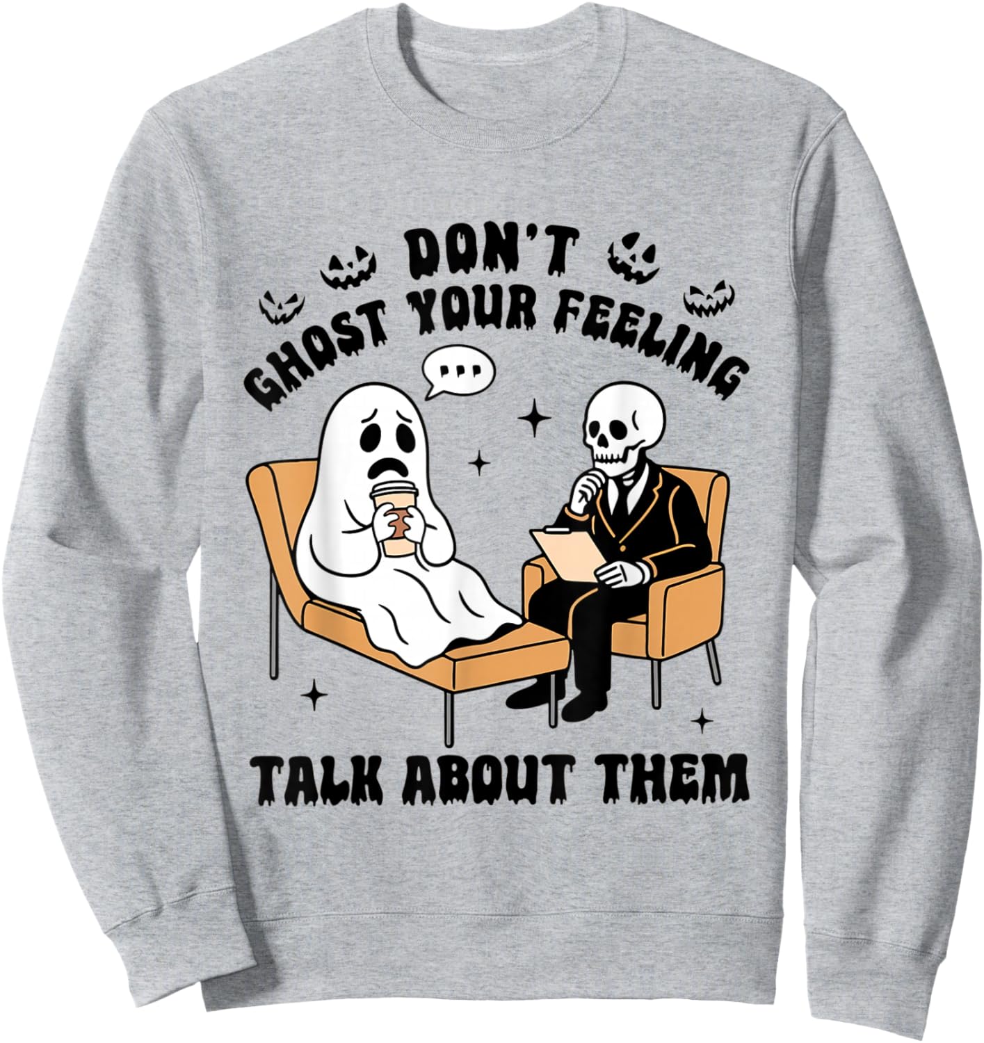Retro Don't Ghost Your Feelings Mental Health Halloween Sweatshirt - Sweatshirt | Ash