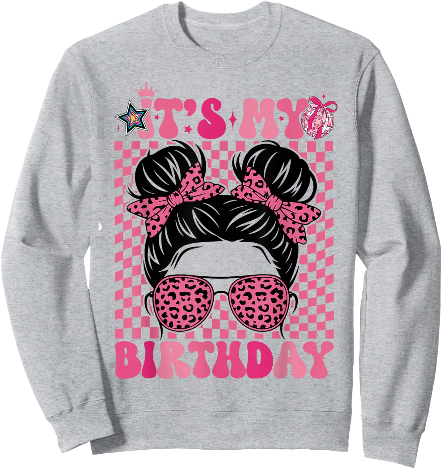 It's My Birthday Girls Women Messy Bun Pink Coquette Bow Sweatshirt - Sweatshirt | Ash