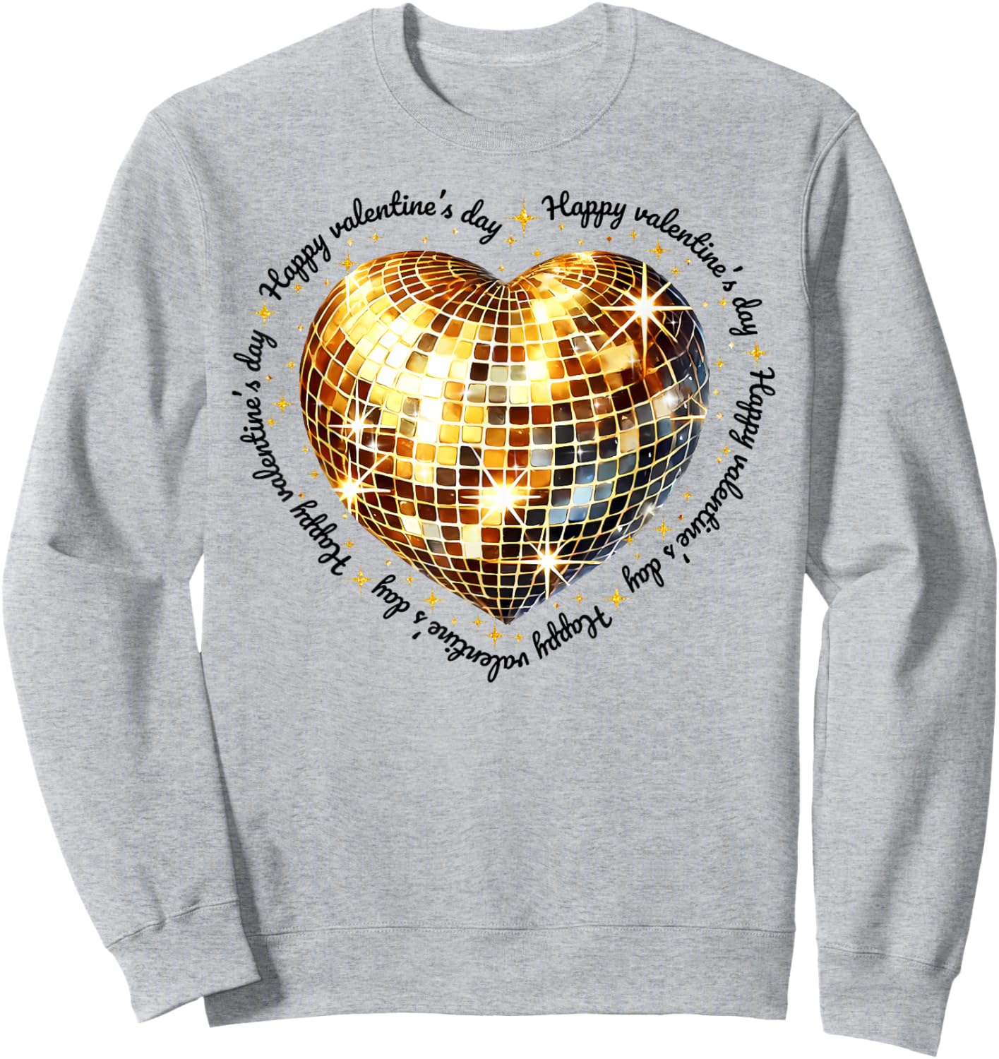 Happy Valentine's Day Funny Gold Coquette Disco Ball Heart Sweatshirt - Sweatshirt | Ash
