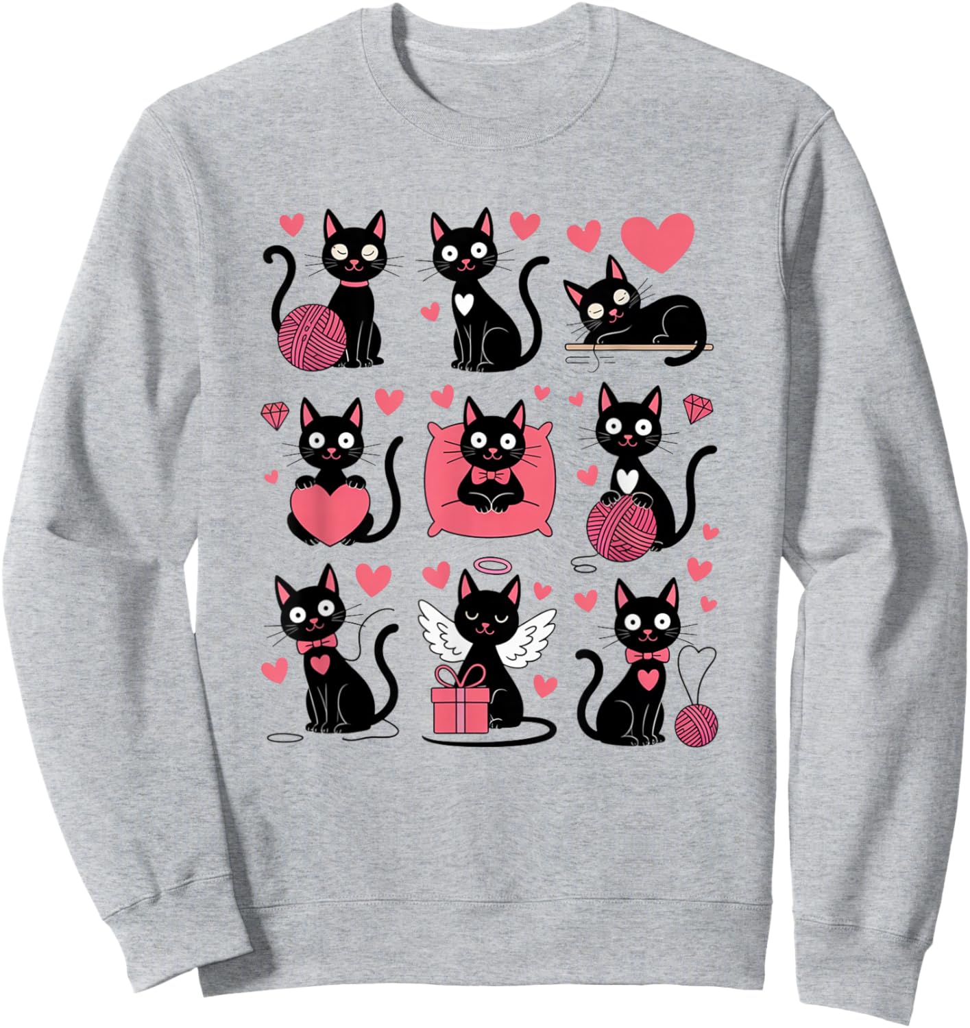 Funny Cats and Hearts Valentines Day Themed Cat Sweatshirt - Sweatshirt | Ash