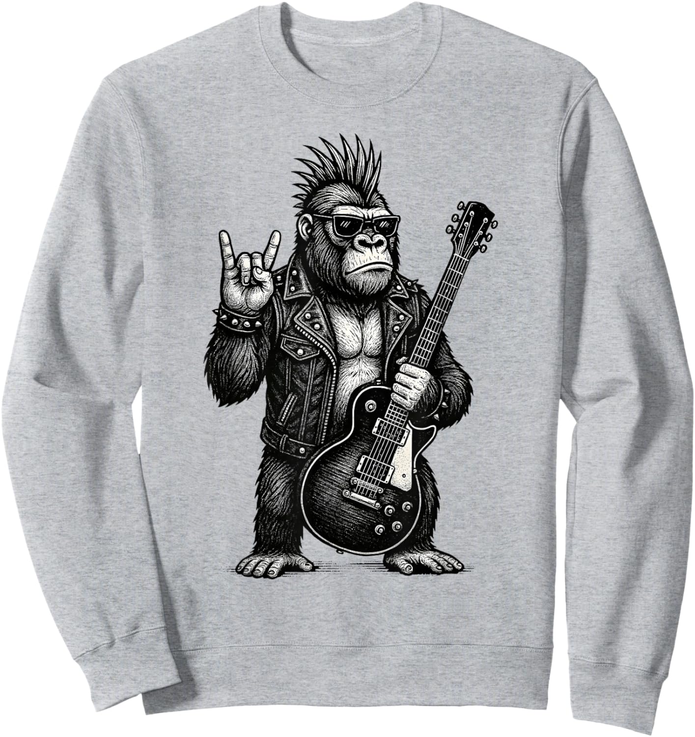 Punk Rock Gorilla Playing Guitar Funny Cool Rock'n Roll Men Sweatshirt - Sweatshirt | Ash