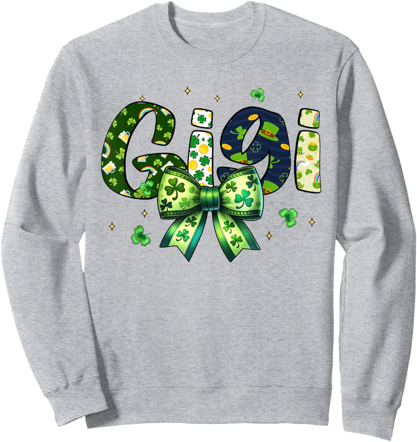 Gigi St Patrick’s Day Coquette Bow Shamrock Sweatshirt - Sweatshirt | Ash