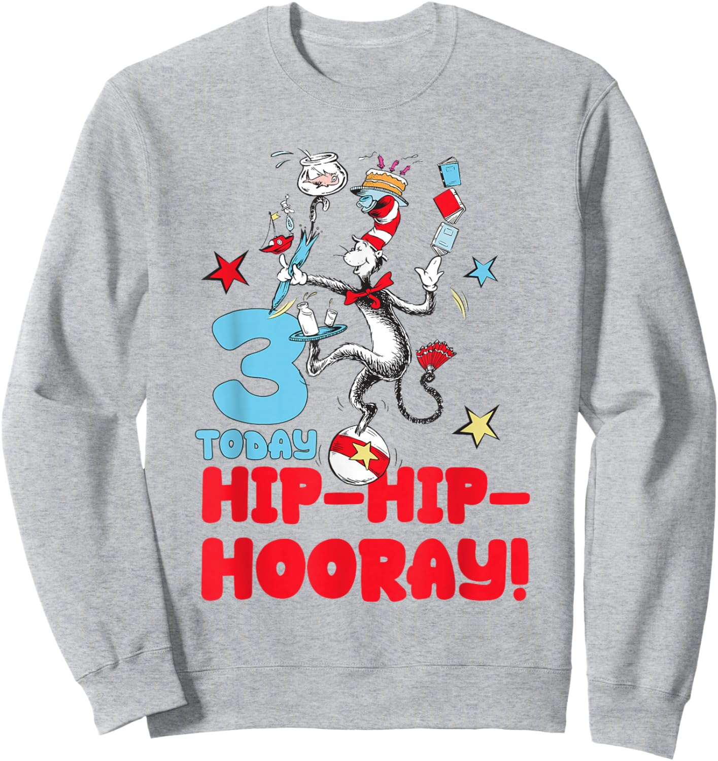 Dr. Seuss Cat in The Hat 3 Birthday Officially Licensed Sweatshirt - Sweatshirt | Ash