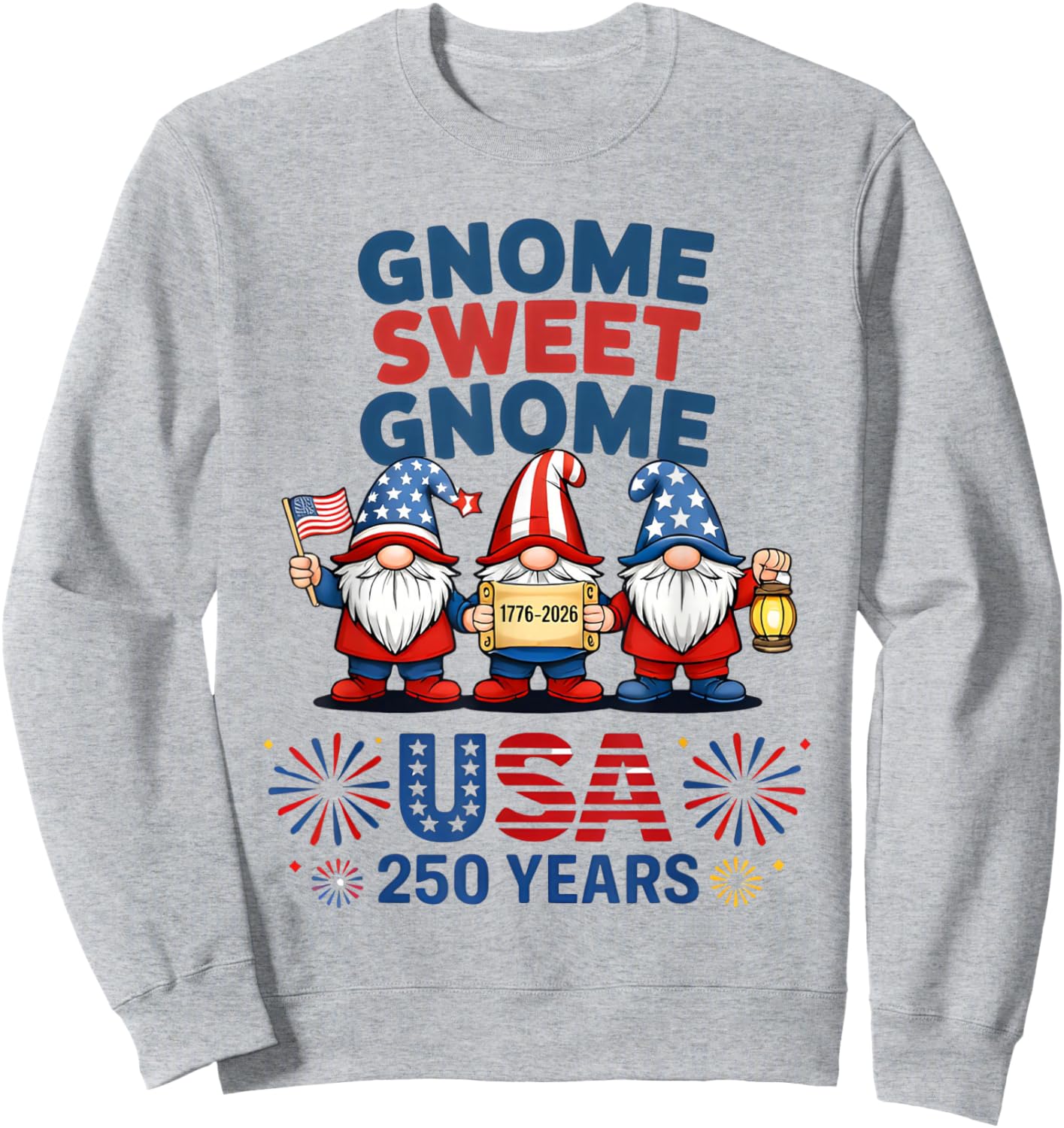 USA 250th Anniversary Patriotic Gnomes Freedom 1776 2026 Sweatshirt - Sweatshirt | Ash
