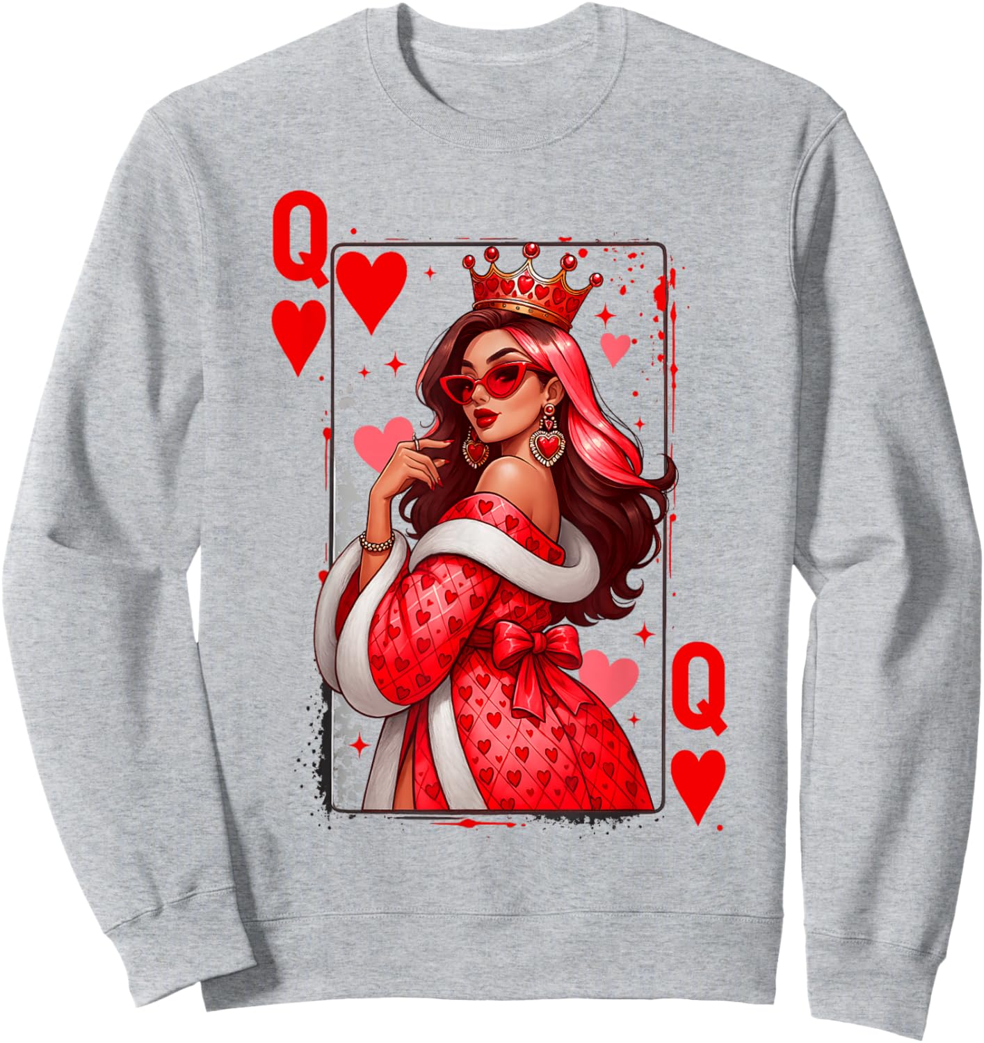 Queen of Heart Playing Card Love Valentine Outfit Women Sweatshirt - Sweatshirt | Ash
