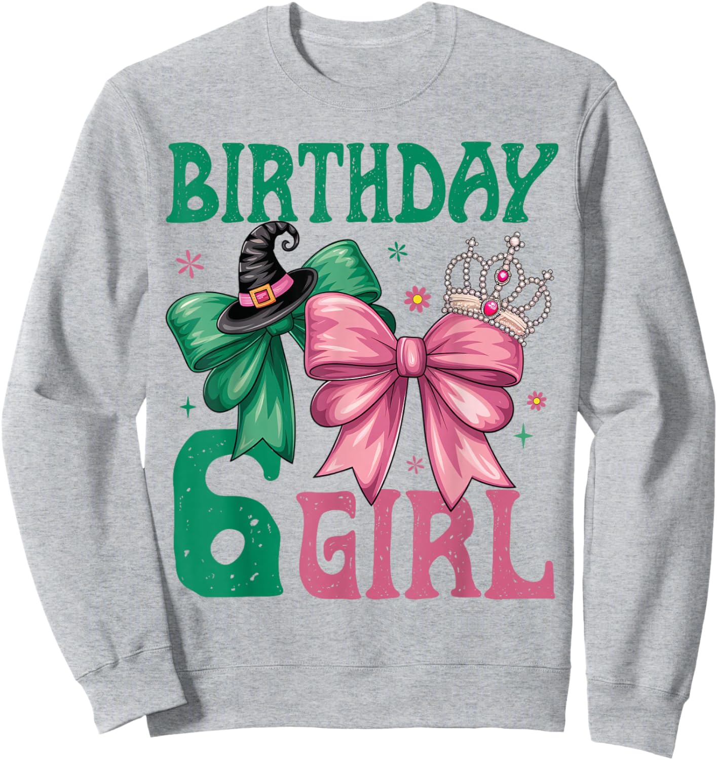 6th Birthday Girl Witch Pink Green 6 Year Old Birthday Girl Sweatshirt - Sweatshirt | Ash
