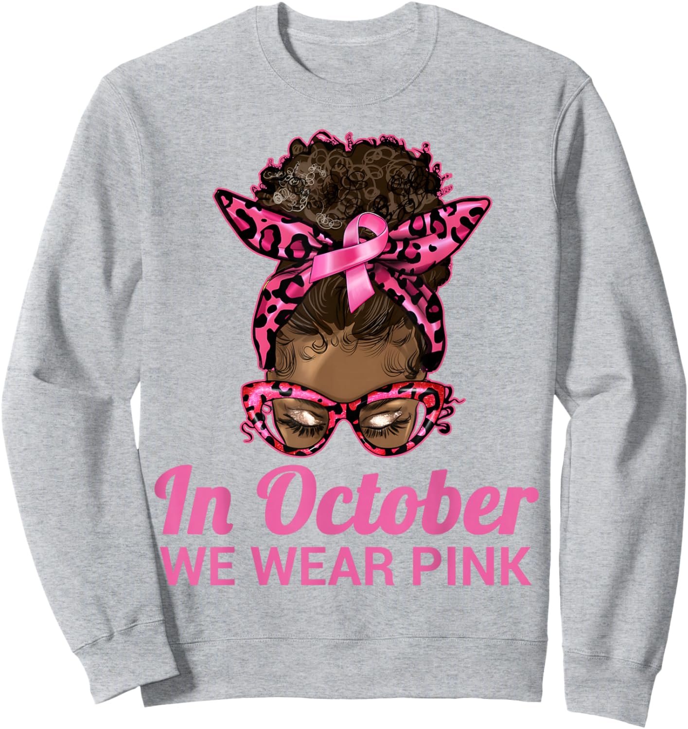 in October We Wear Pink Black Women Breast Cancer Awareness Sweatshirt - Sweatshirt | Ash