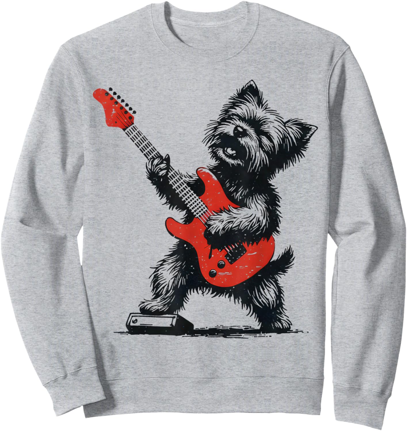 Vintage Yorkie Rock Funny Dog Playing Guitar Rock Style Sweatshirt - Sweatshirt | Ash