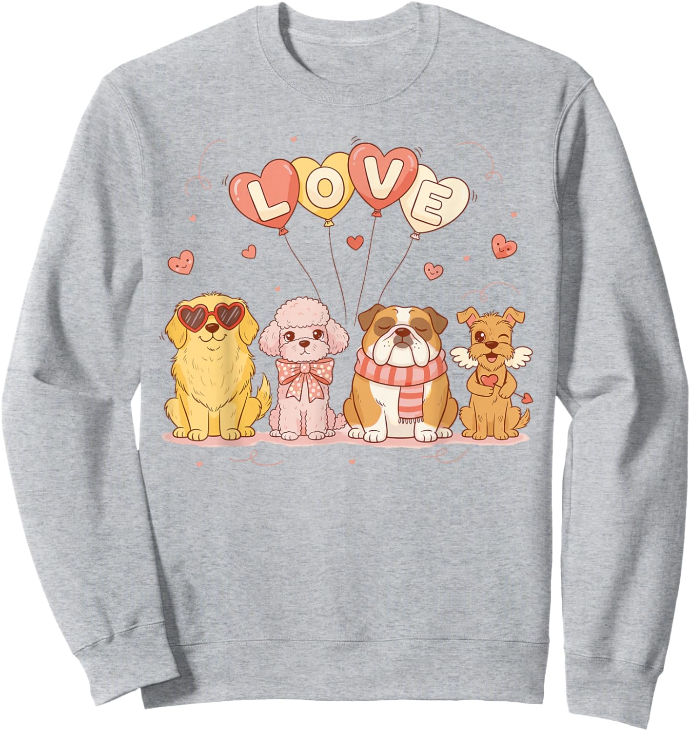 Cute Valentine Dogs Love Balloons Valentine's Day Sweatshirt - Sweatshirt | Ash