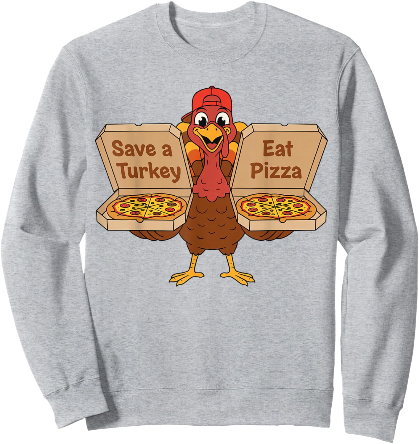 Funny Thanksgiving Save a Turkey Eat Pizza Lovers Vegan Sweatshirt - Sweatshirt | Ash