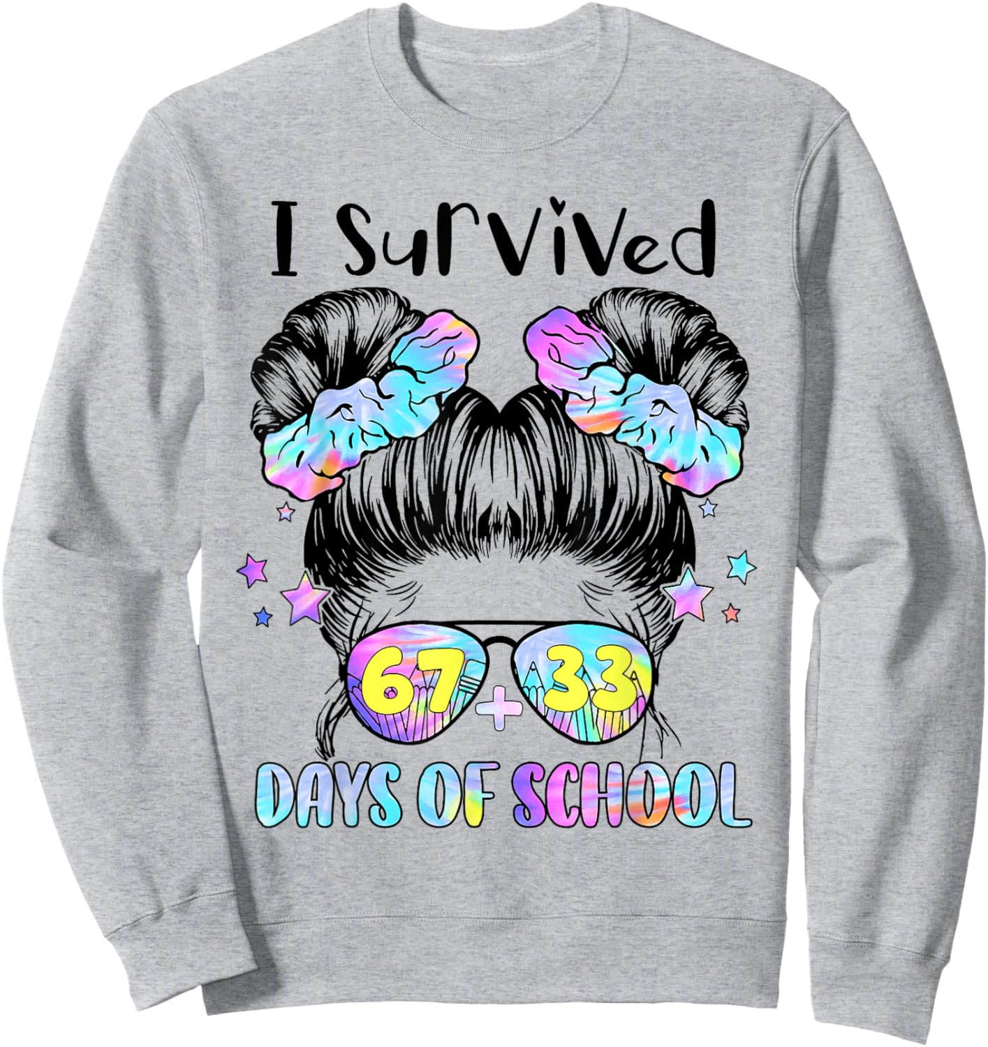 I Survived 67 33 Days of School 100th Day of School Girl Kid Sweatshirt - Sweatshirt | Ash