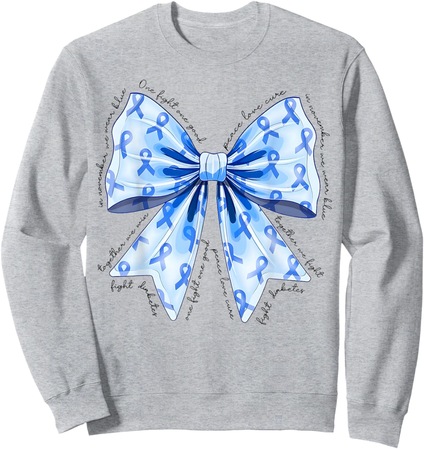 Coquette Bow in November We Wear Blue for Diabetes Awareness Sweatshirt - Sweatshirt | Ash