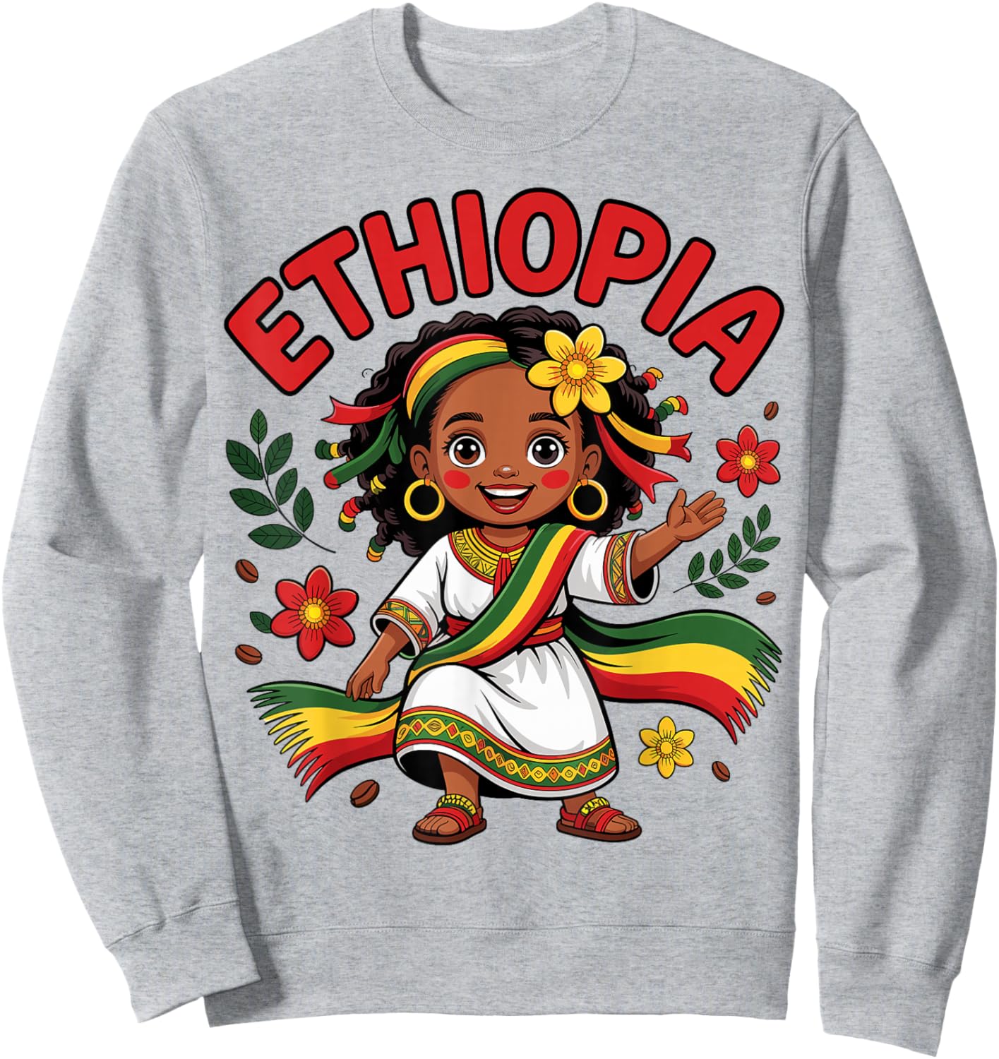 Cute Ethiopian Girl in Traditional Dress for Kids Sweatshirt - Sweatshirt | Ash